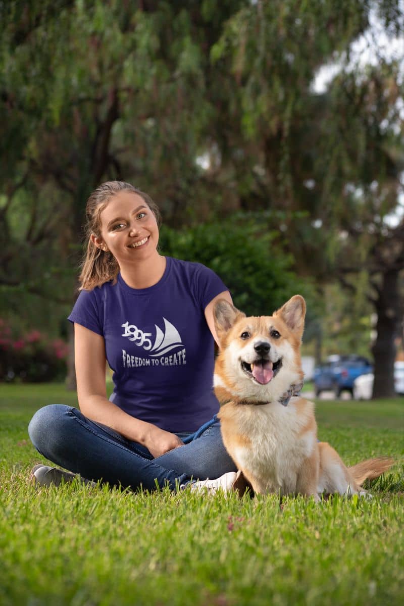 Freedom to Create T-Shirt with the girl sitting with her dog in the park