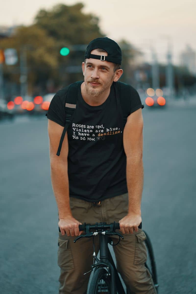 Funny deadline t-shirt  with a guy riding his bike