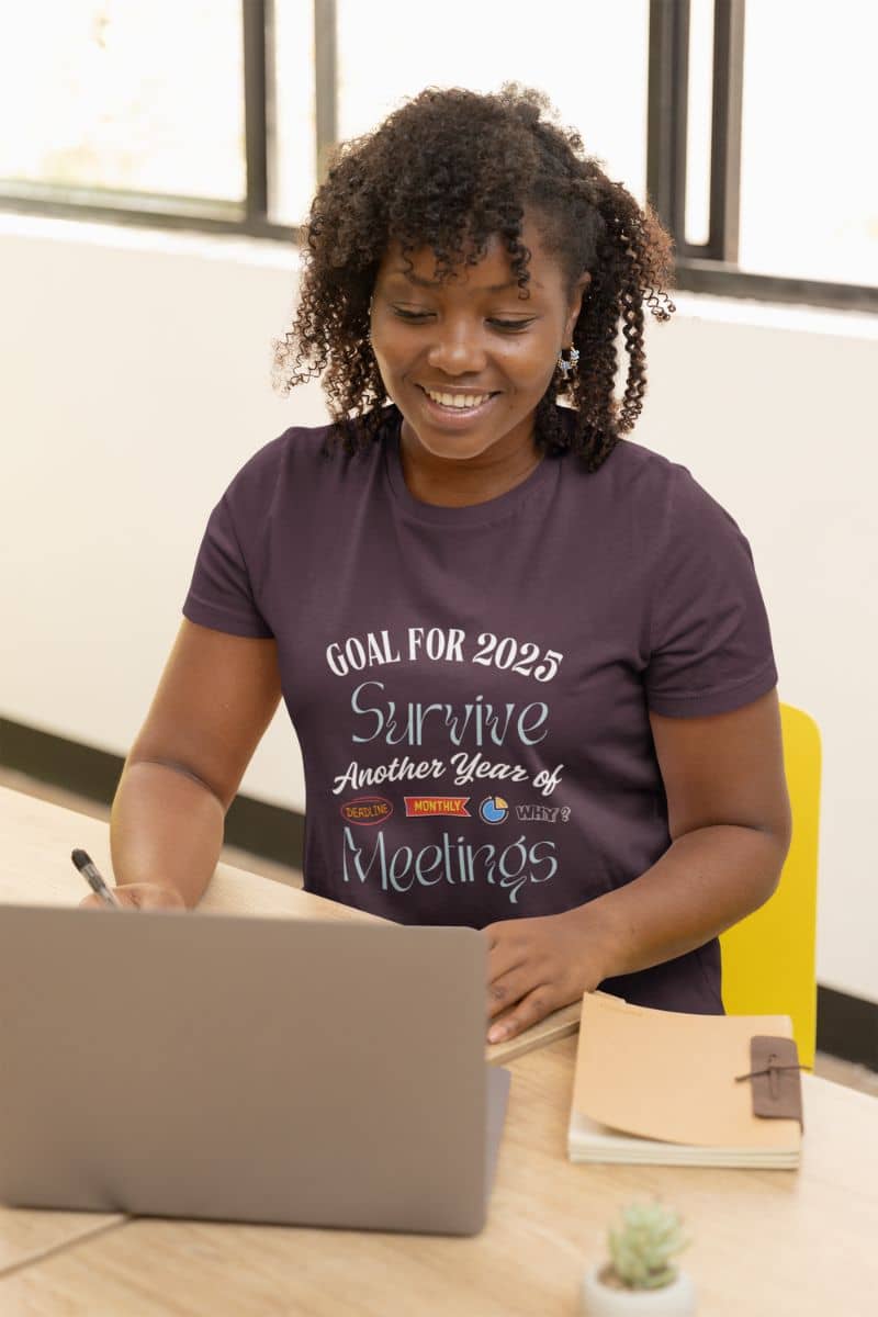 Funny office tshirt with a girl taking notes from a laptop in the office