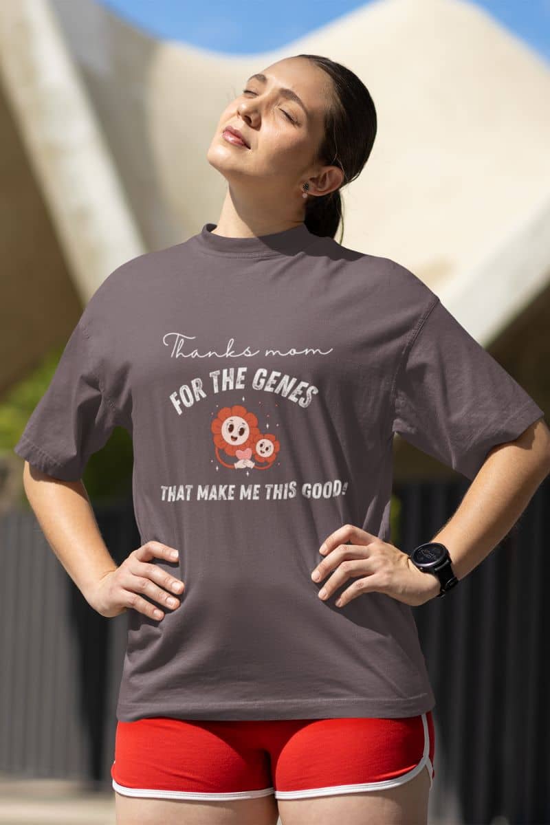 Funny t-shirt with a girl doing warm up exercises before running