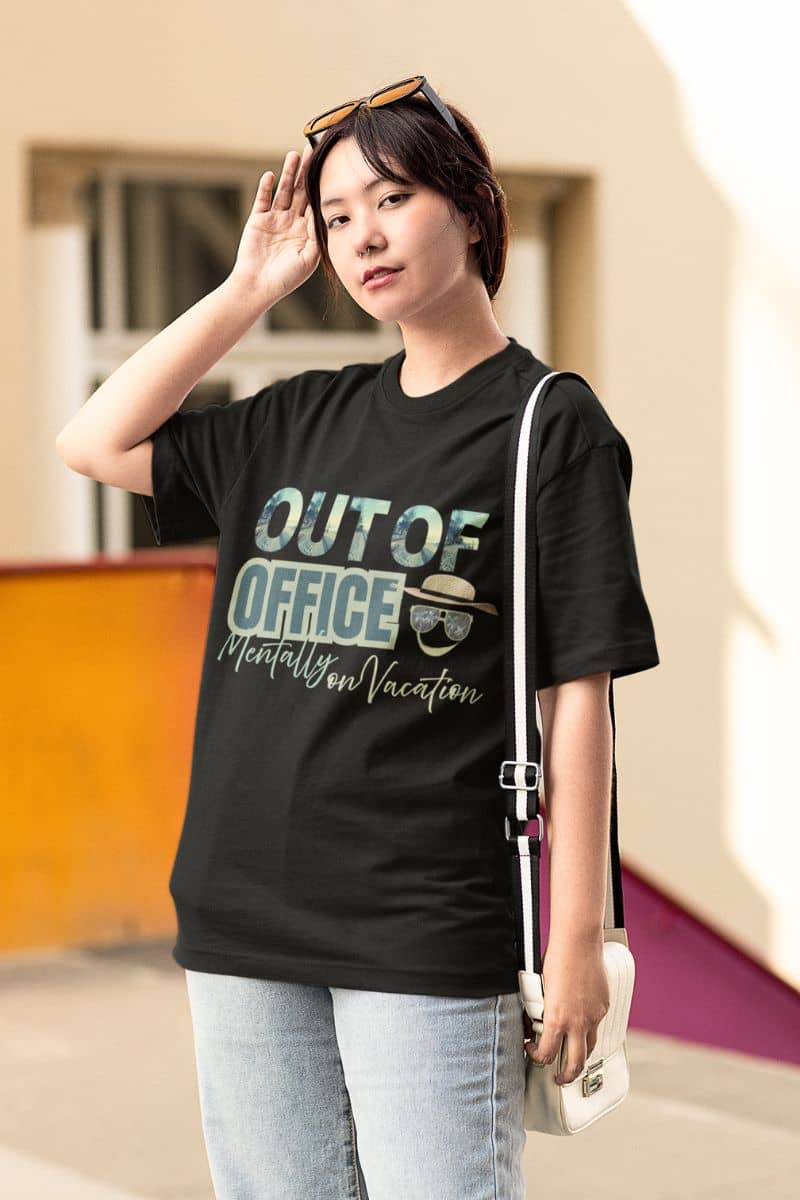 Funny vacation t-shirt with a girl posing with glasses