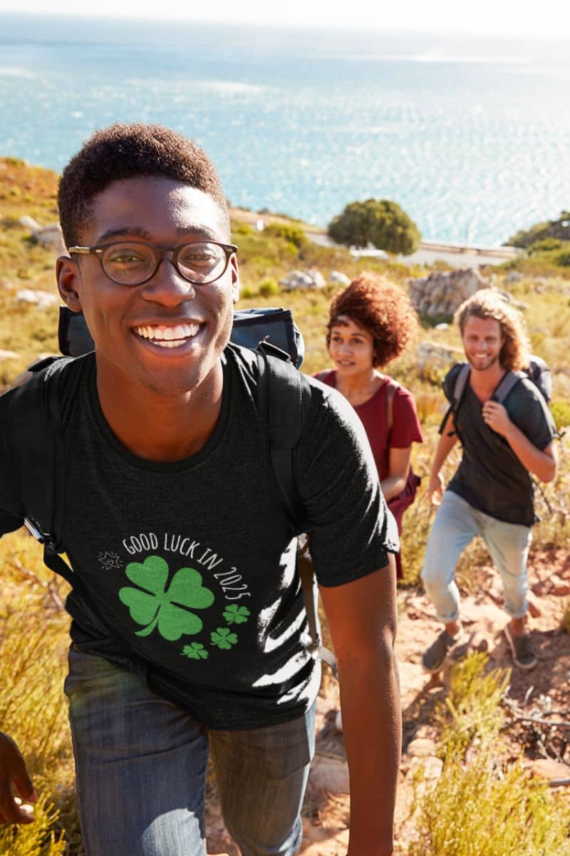 Good Luck in 2025 T-Shirt with a guy and his friends traveling