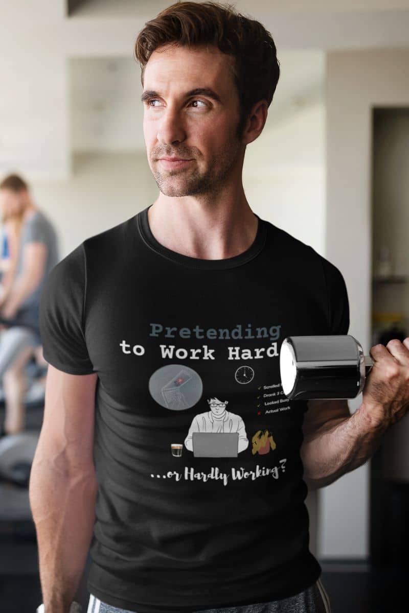 Introvert work shirt with a man lifting weights in the gym
