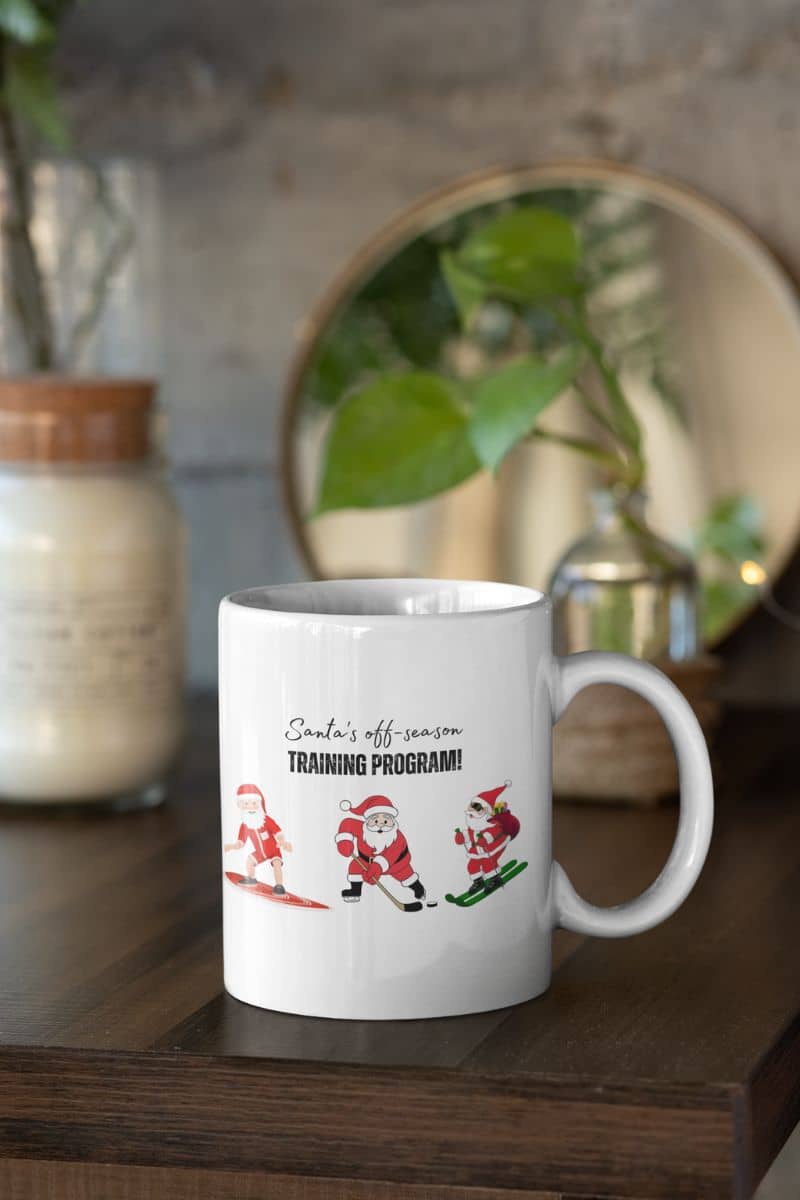 Santa's Off-Season Training Coffee Mug 11oz - Closeup