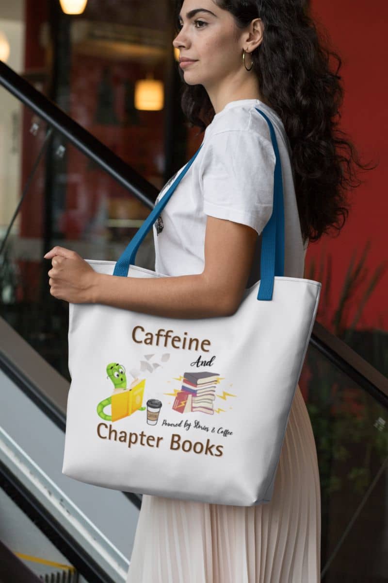 Reading and coffee vibes tote with a girl riding the elevator with a tote bag on her shoulder