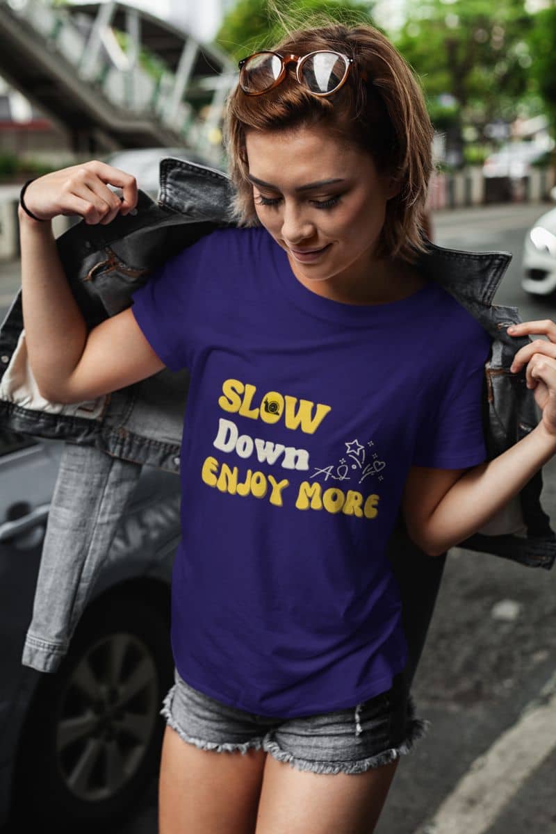Relaxed fit graphic tee with a girl posing with glasses and jacket