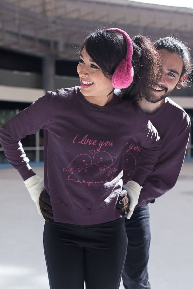 Romantic Dolphin love sweatshirt with a couple of lovers playing roller skating in couple sweatshirts for valentine's day