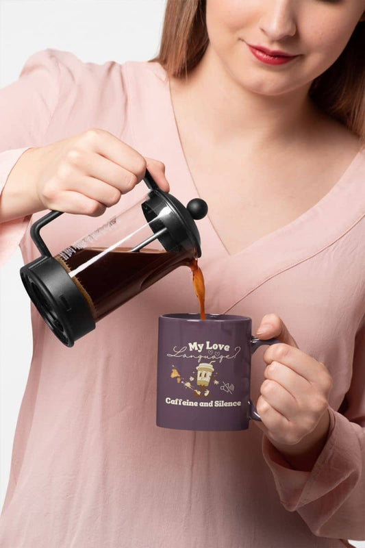 Sarcastic coffee mug with a girl pouring coffee into a cup