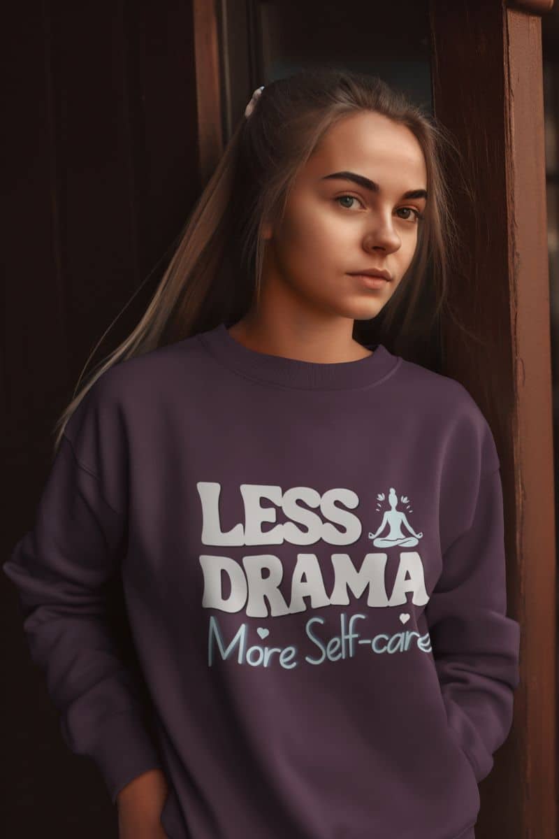 Unisex sweatshirt with a girl standing pensively by the door