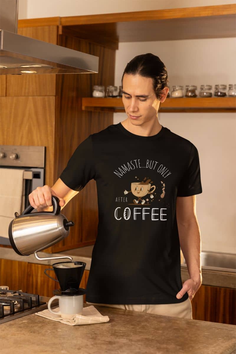 Zen coffee lover t-shirt with a man making coffee