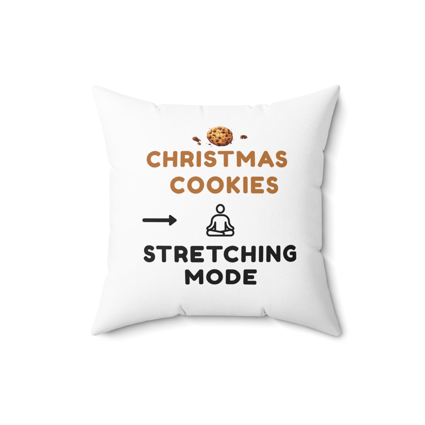 White pillow with text 'Christmas Cookies, Stretching Mode' on a white background, 16-inch pillow