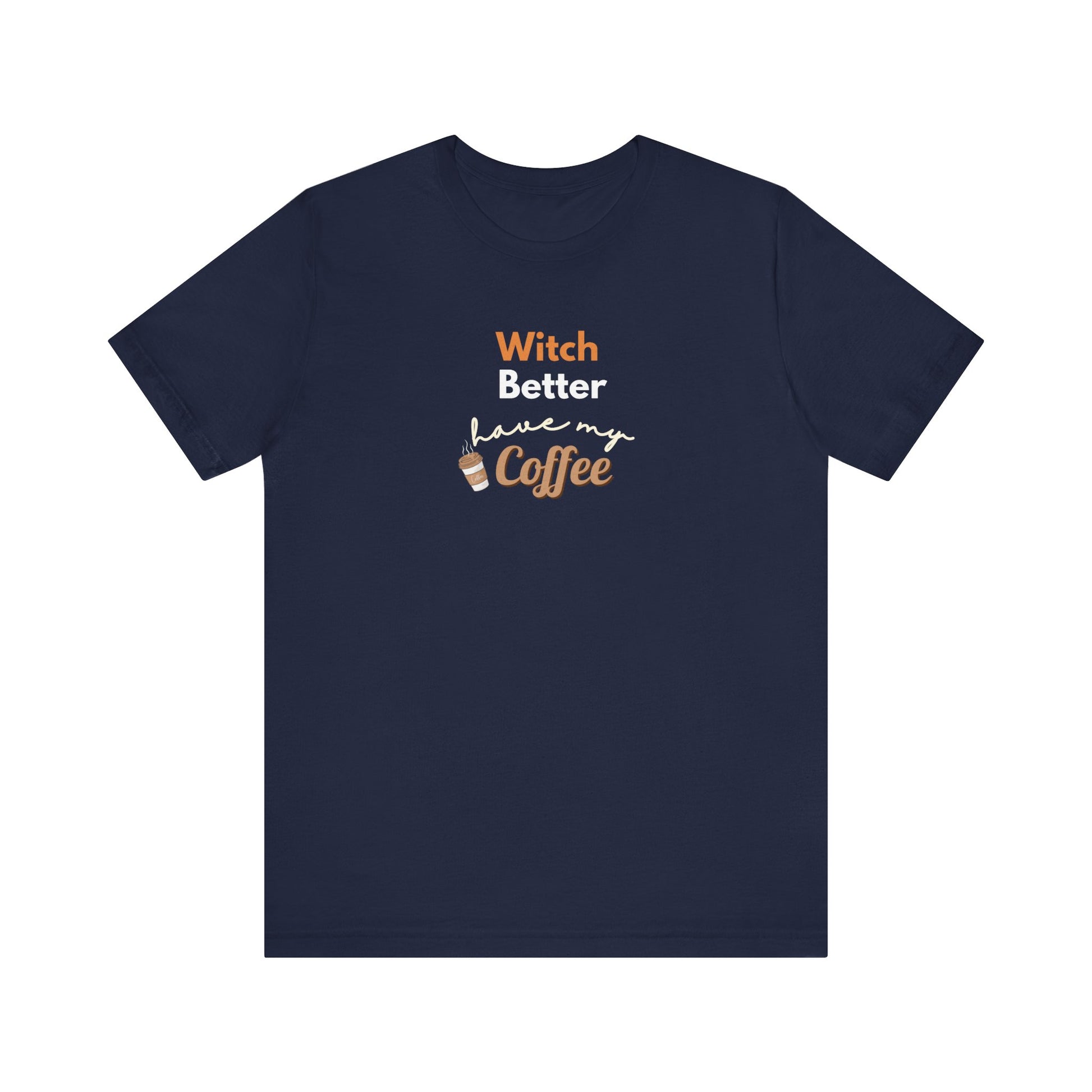 Navy blue t-shirt with humorous text design on a white background