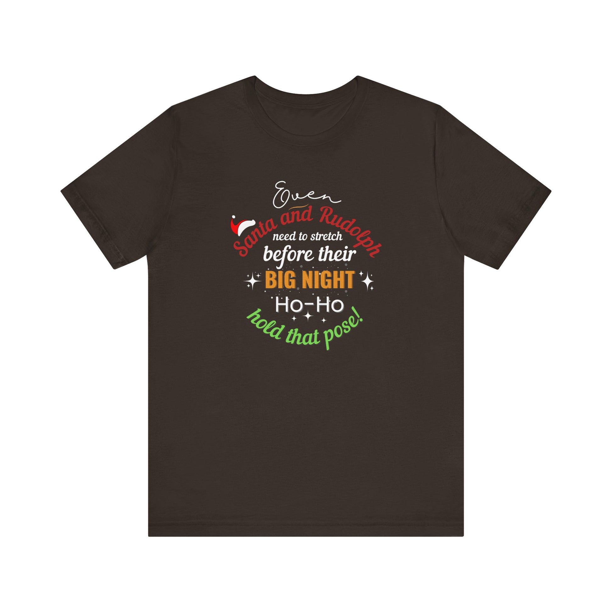 Brown t-shirt with Christmas-themed text design on a white background