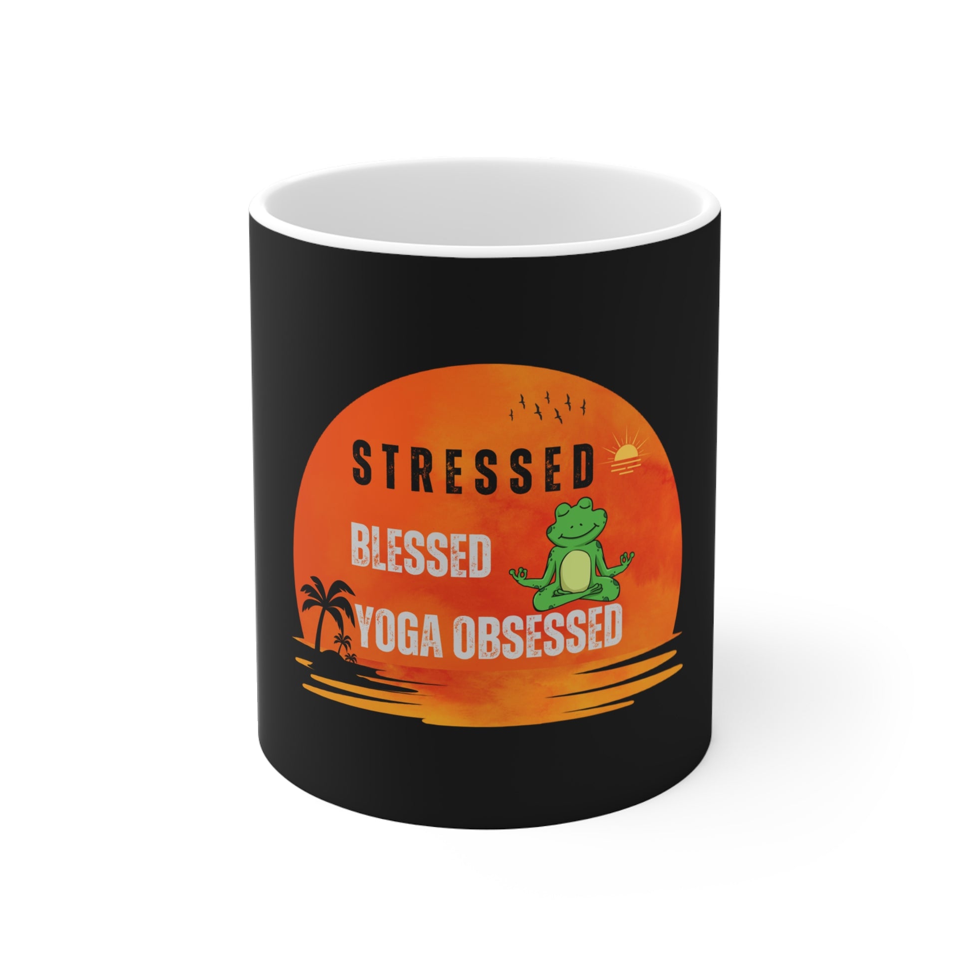 Stressed, blessed, yoga obsessed mug - black