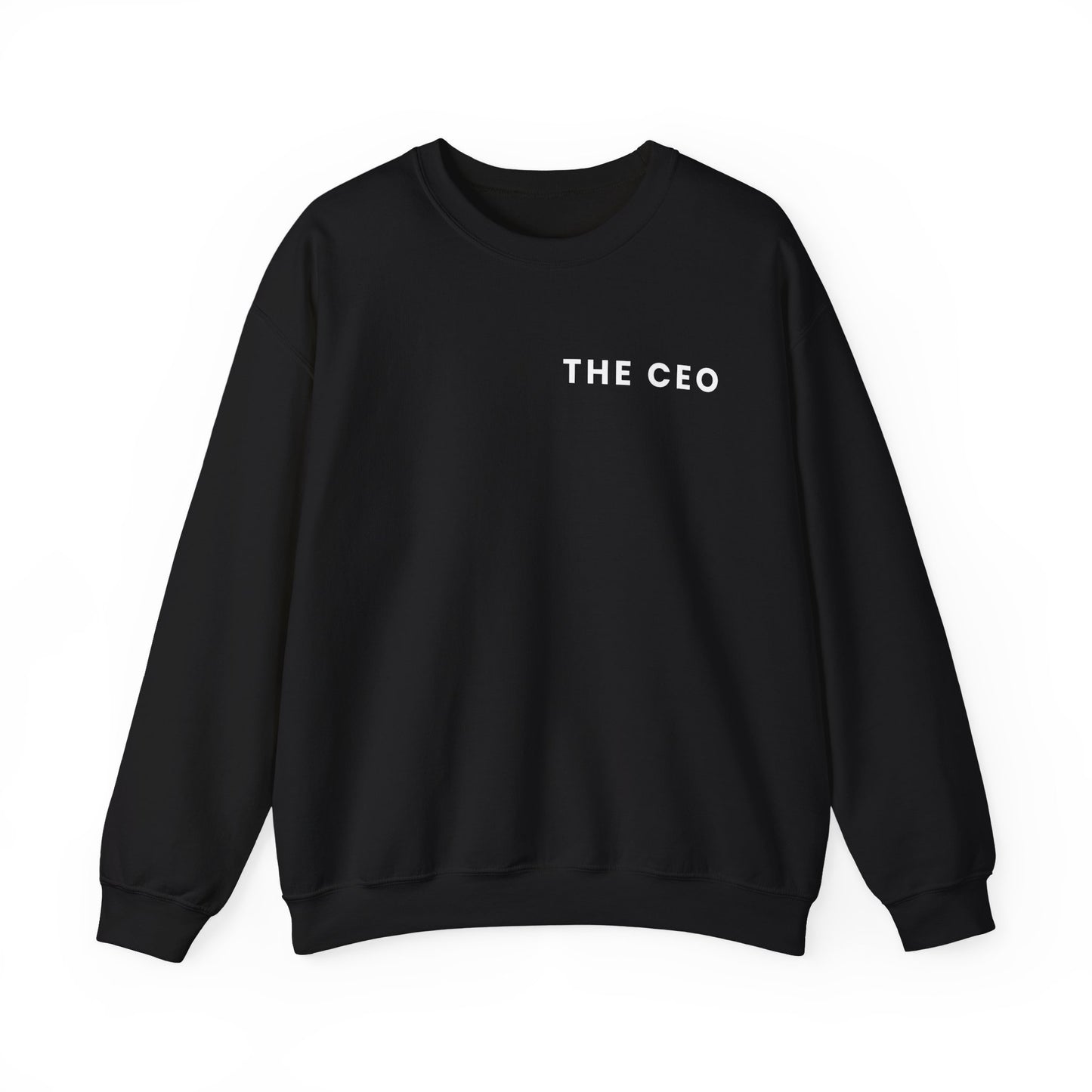Black sweatshirt with 'THE CEO' text on a white background