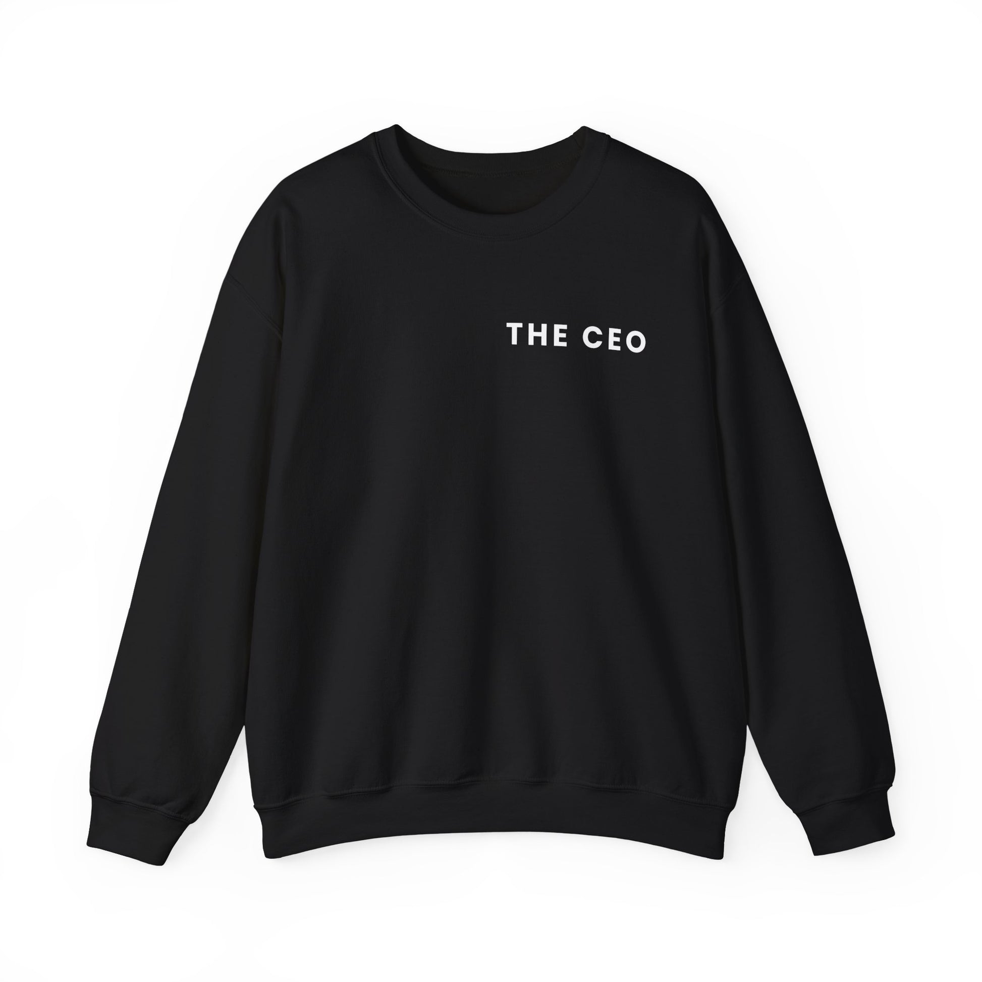 Black sweatshirt with 'THE CEO' text on a white background