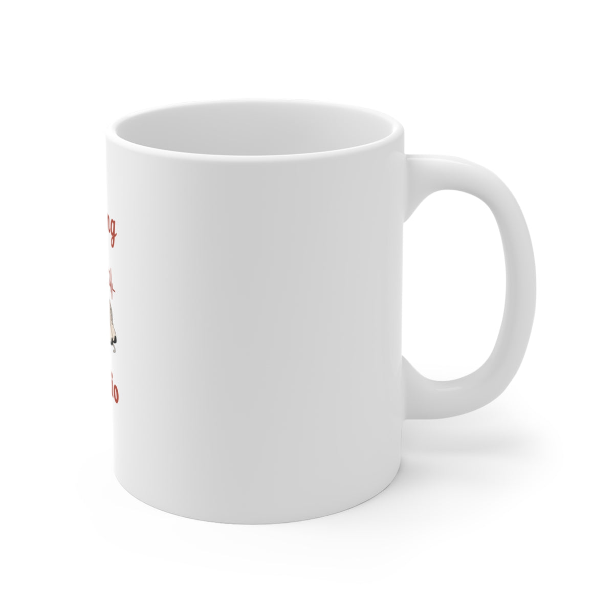 Right side of a white ceramic mug that reads 'Reading IS MY Cardio' against on a white background