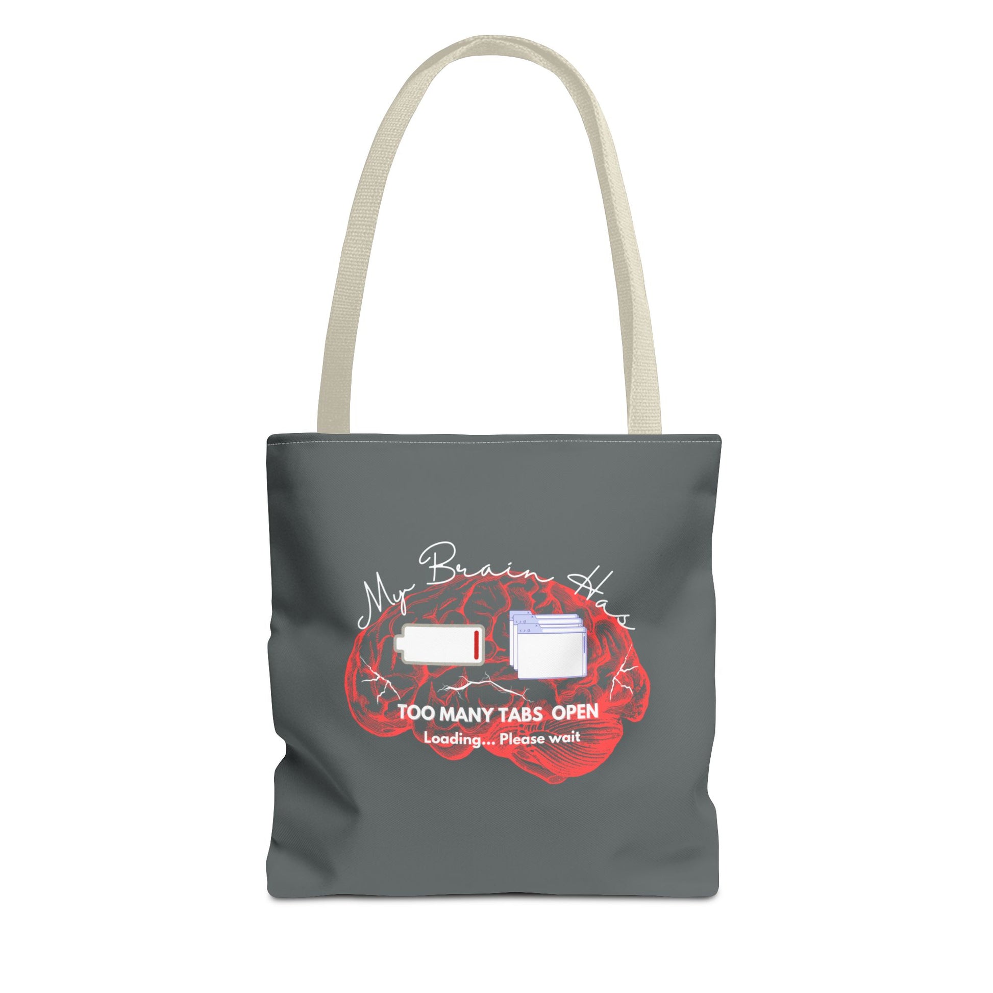 Brain overload tote bag with beige handle