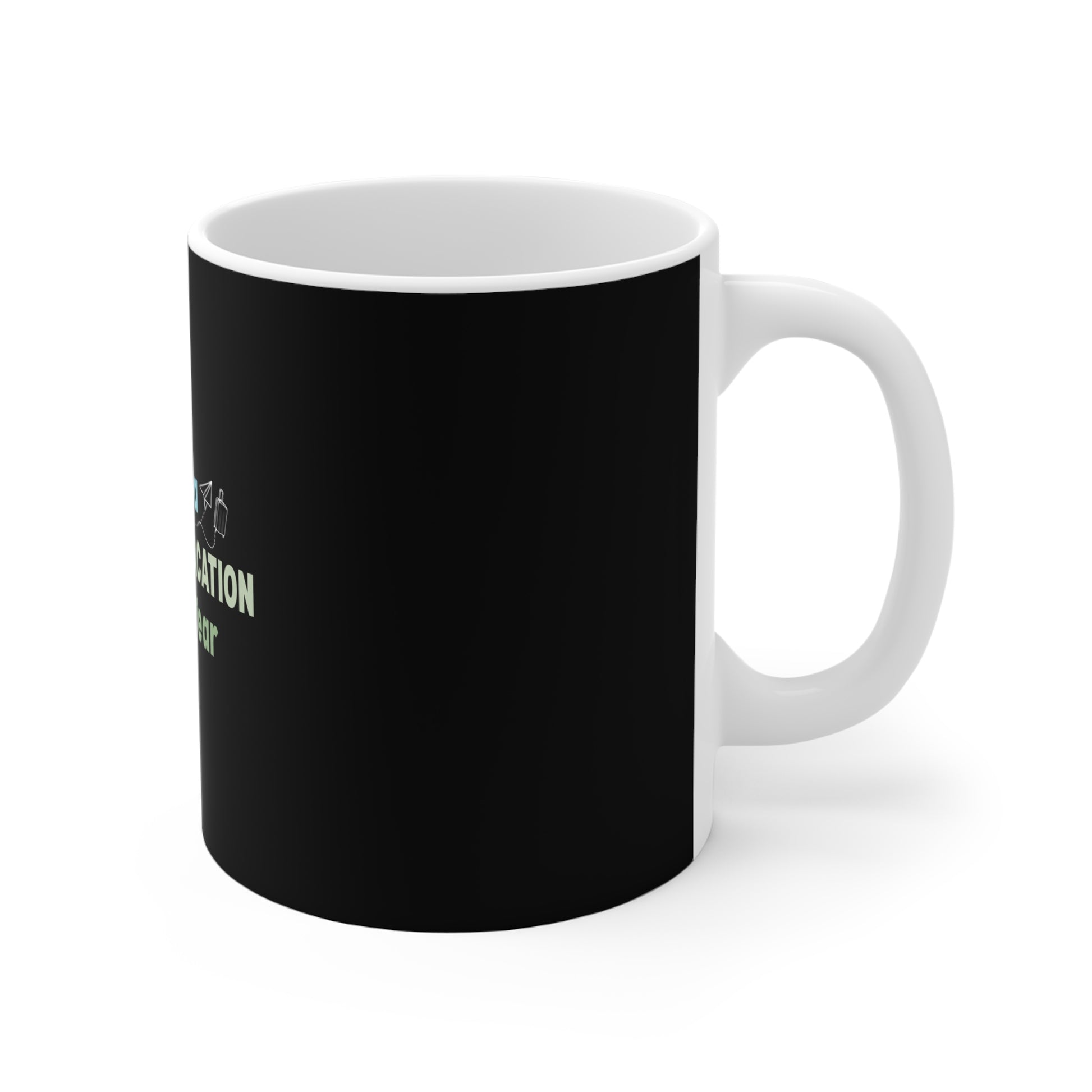 The right side of the travel coffee mug has a single-sided design in the middle.