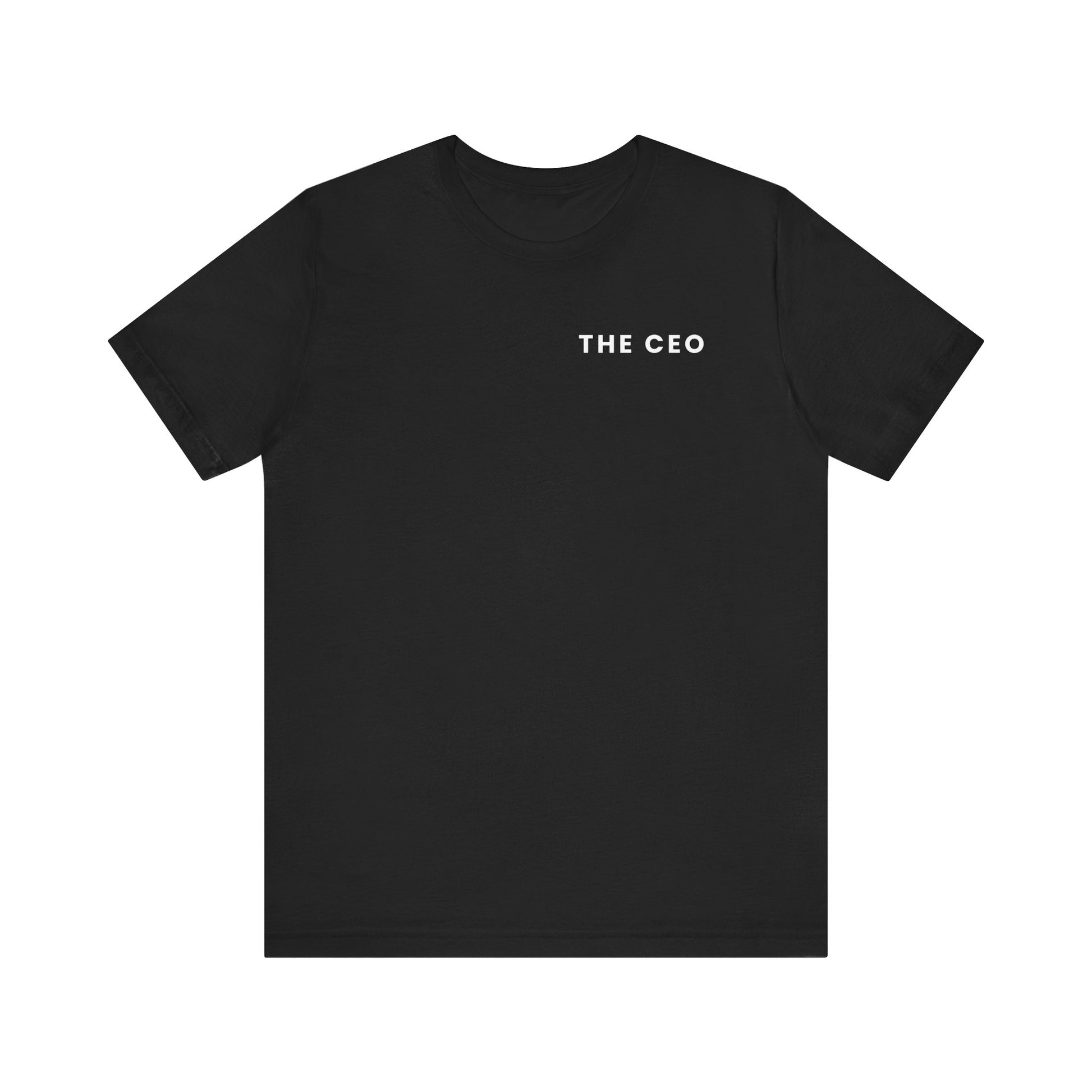Black t-shirt with 'THE CEO' text on a white background