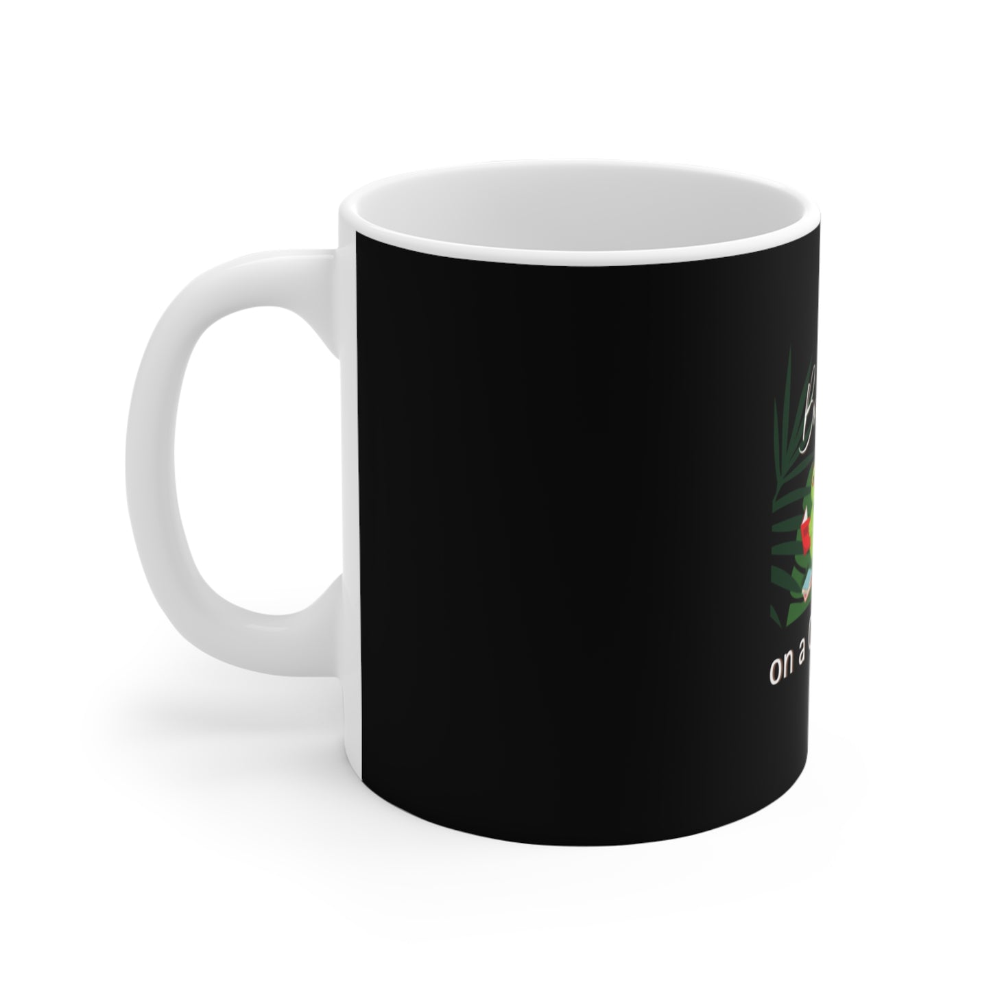 Coffee mug for readers - left view