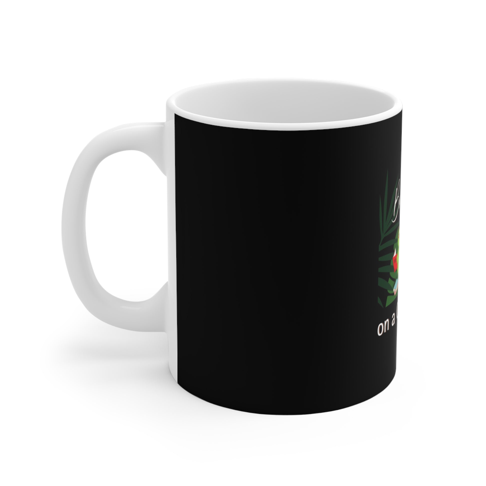 Coffee mug for readers - left view