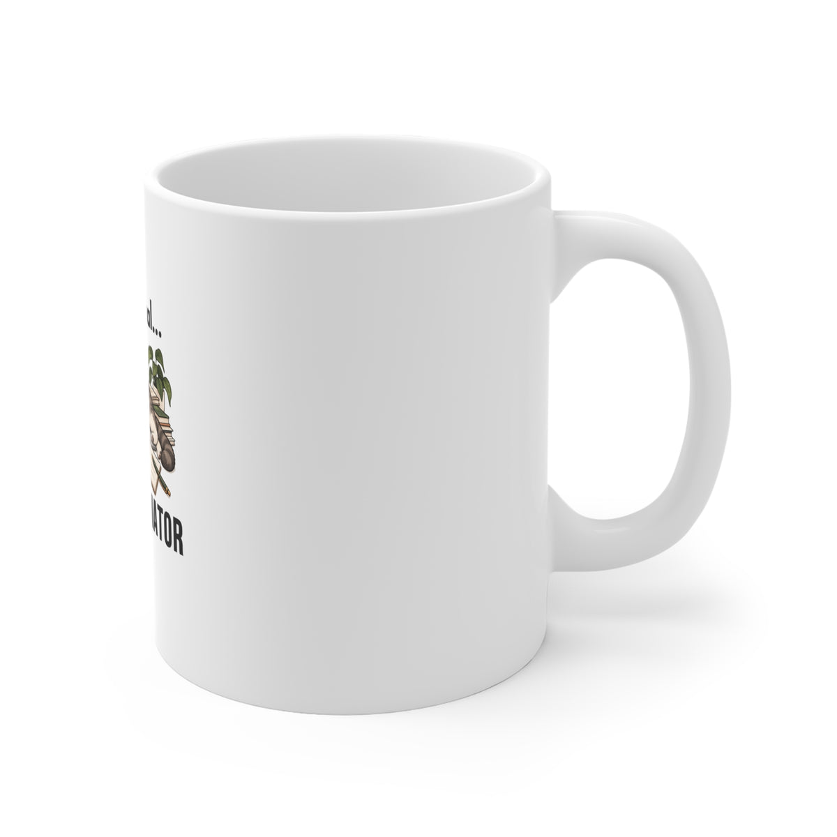 Right side of a white ceramic mug featuring the text 'Professional Procrastinator'