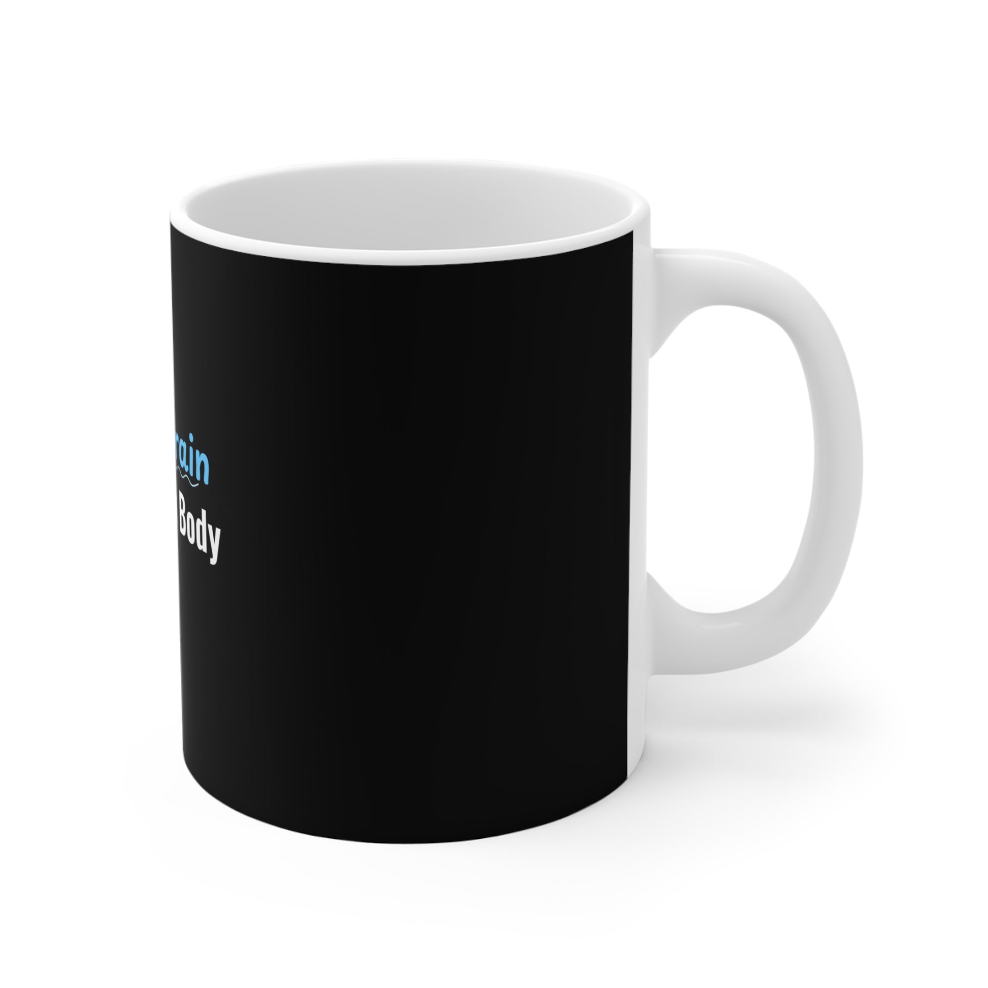 Right side of 'Vacation Mindset Coffee Mug' with text 'Beach Brain, Boardroom Body' and handle on a white background