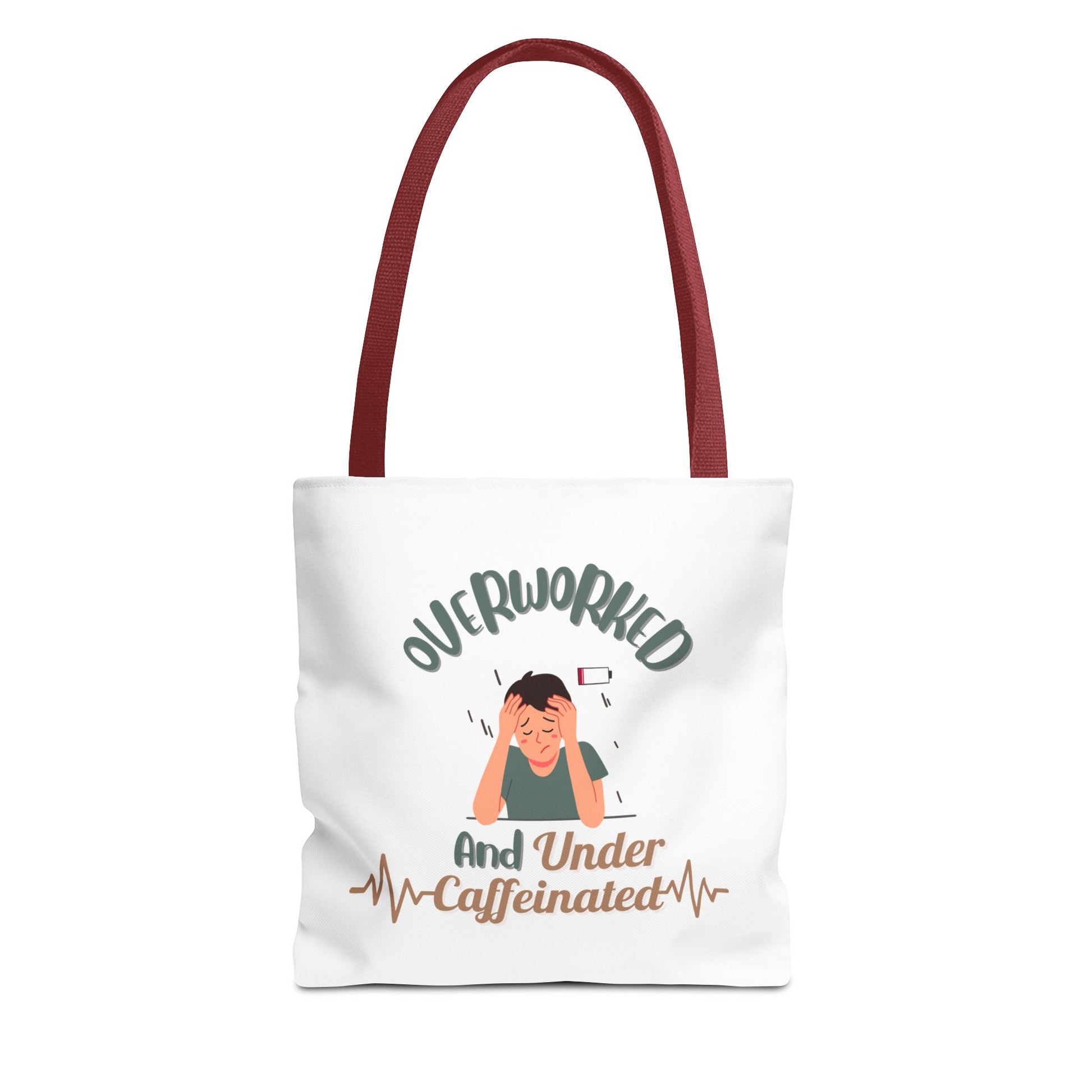 Caffeine addict tote bag with red handle