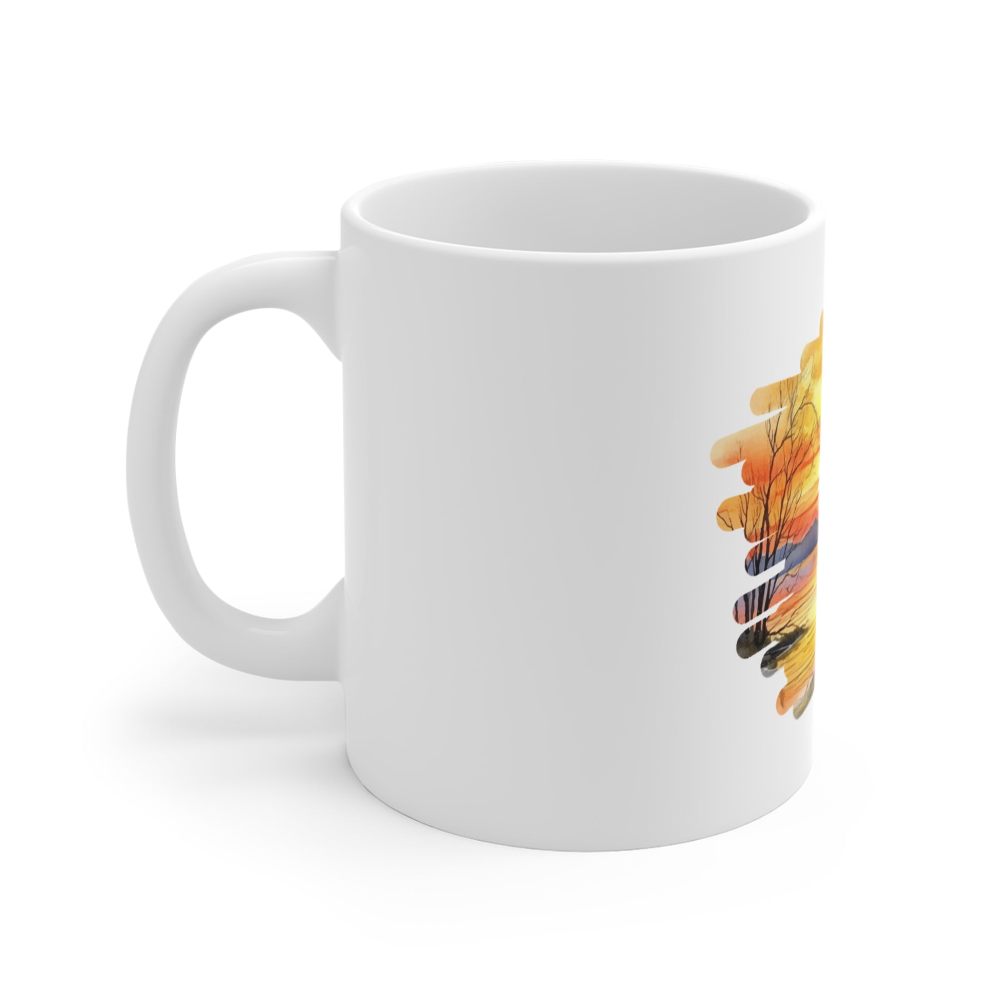 Breathe deeply yoga mug with 1 white sample cup - side view