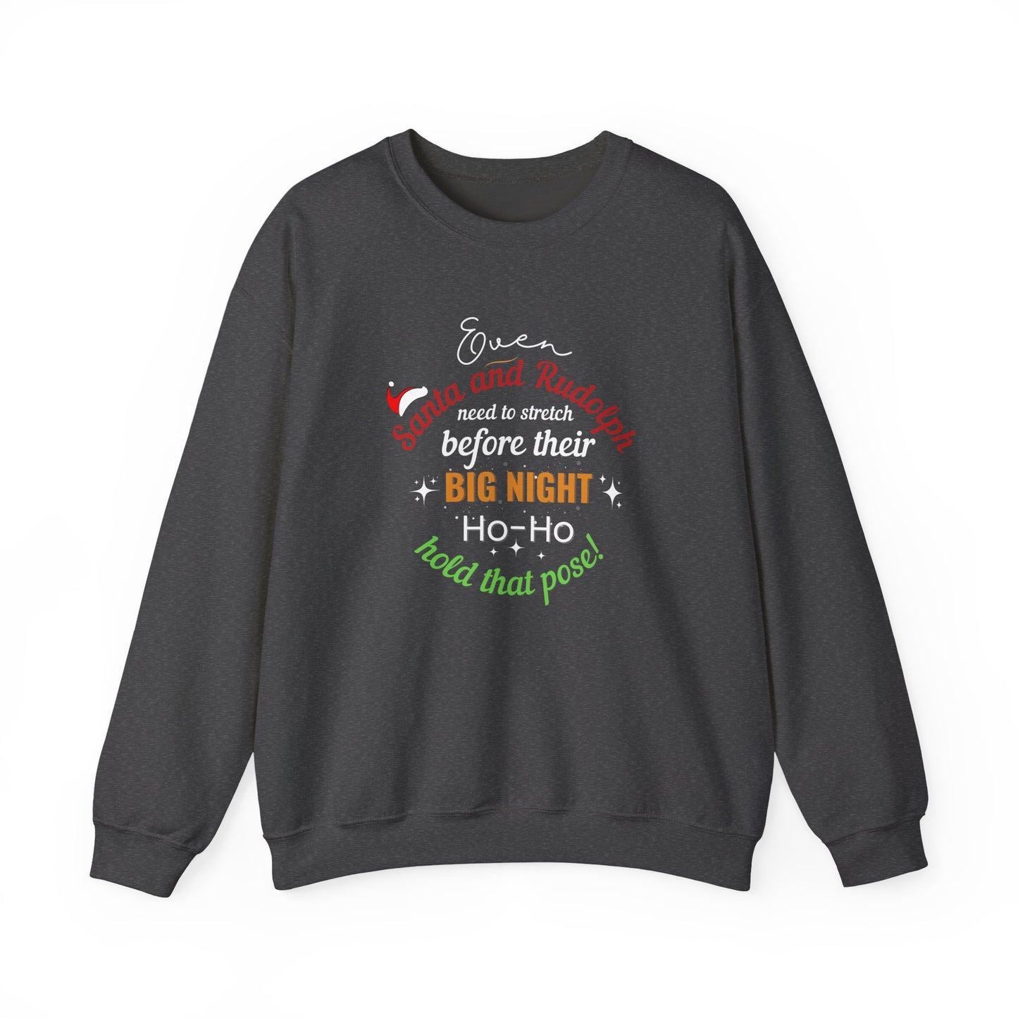 Dark gray sweatshirt with Christmas-themed text on a white background