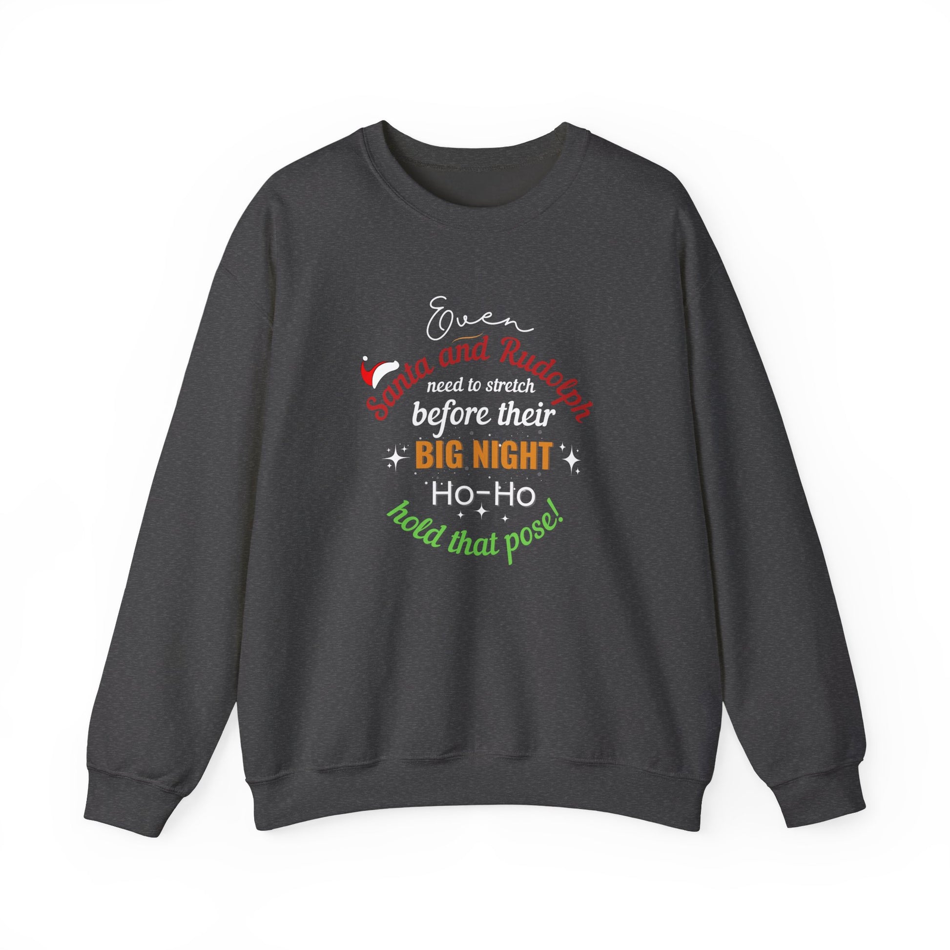 Dark gray sweatshirt with Christmas-themed text on a white background