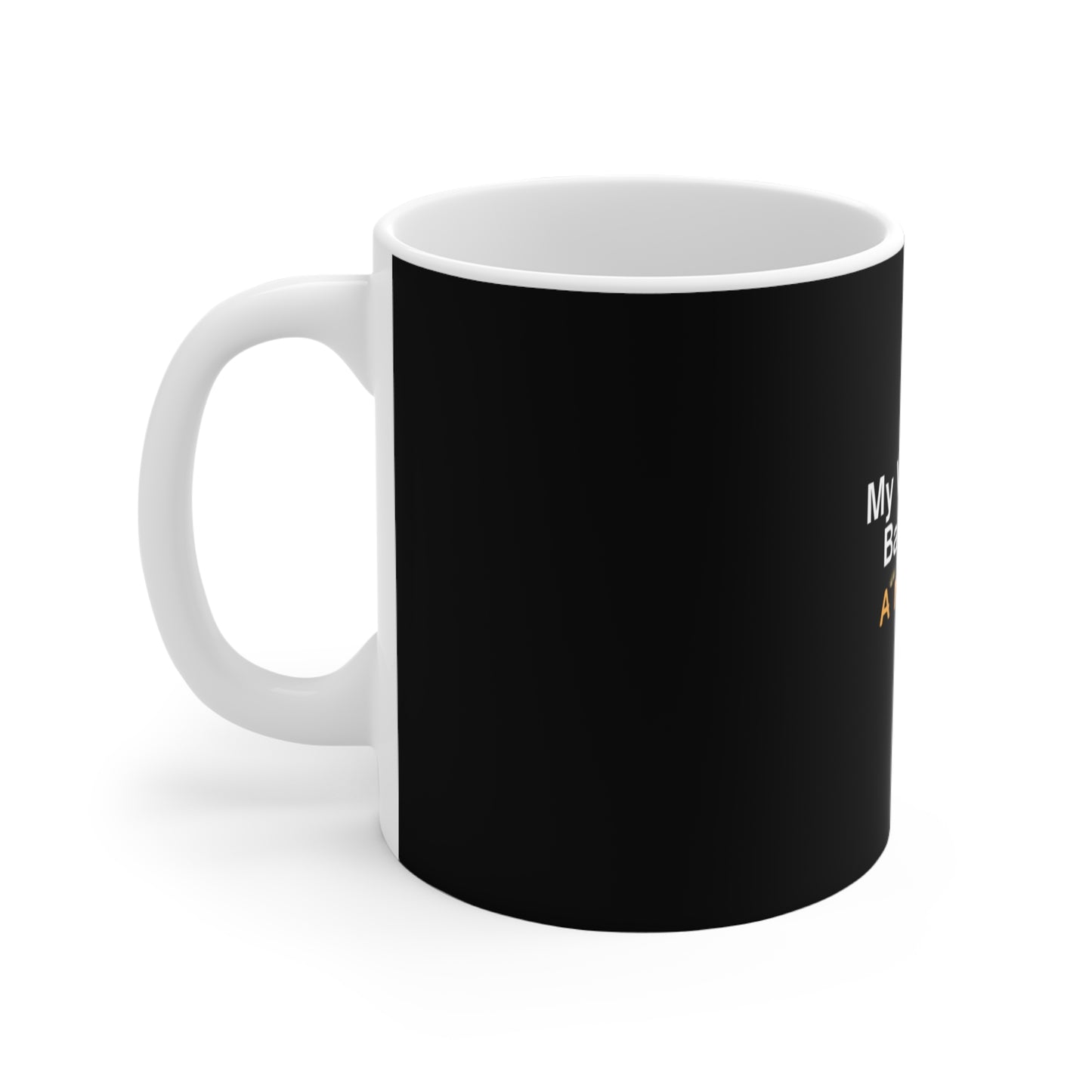 My work-life balance mug - Black mug with white interior and handle on a white background
