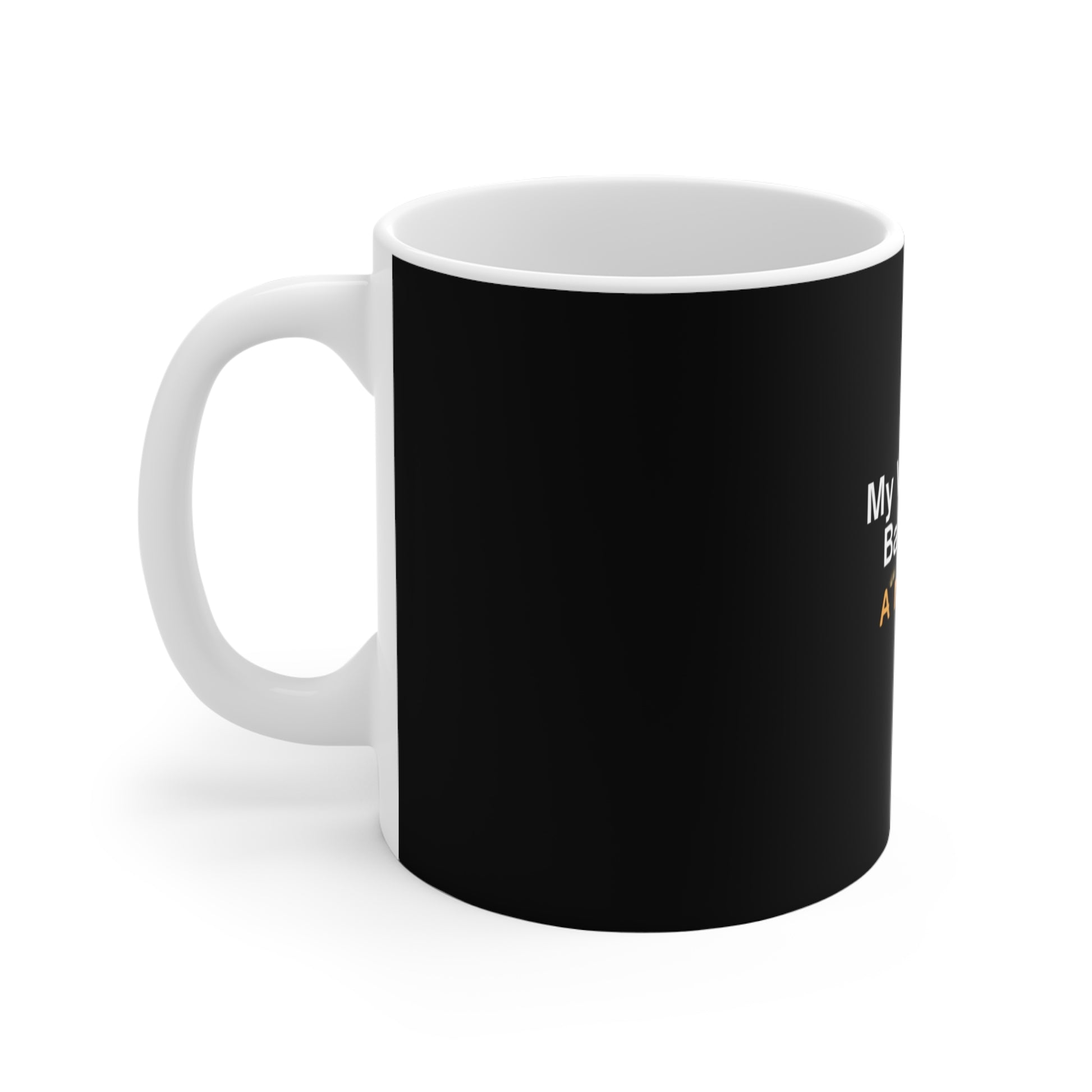 My work-life balance mug - Black mug with white interior and handle on a white background