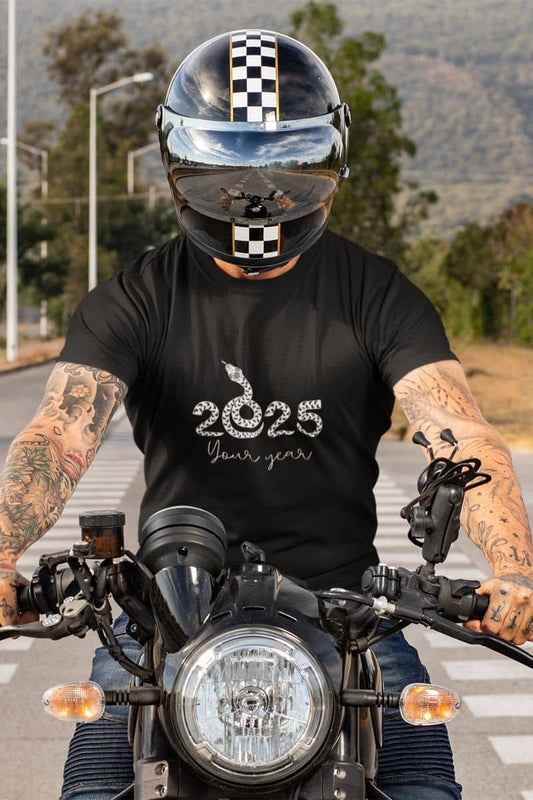 2025 Your Year T-Shirt with a person riding a motorbike on the road