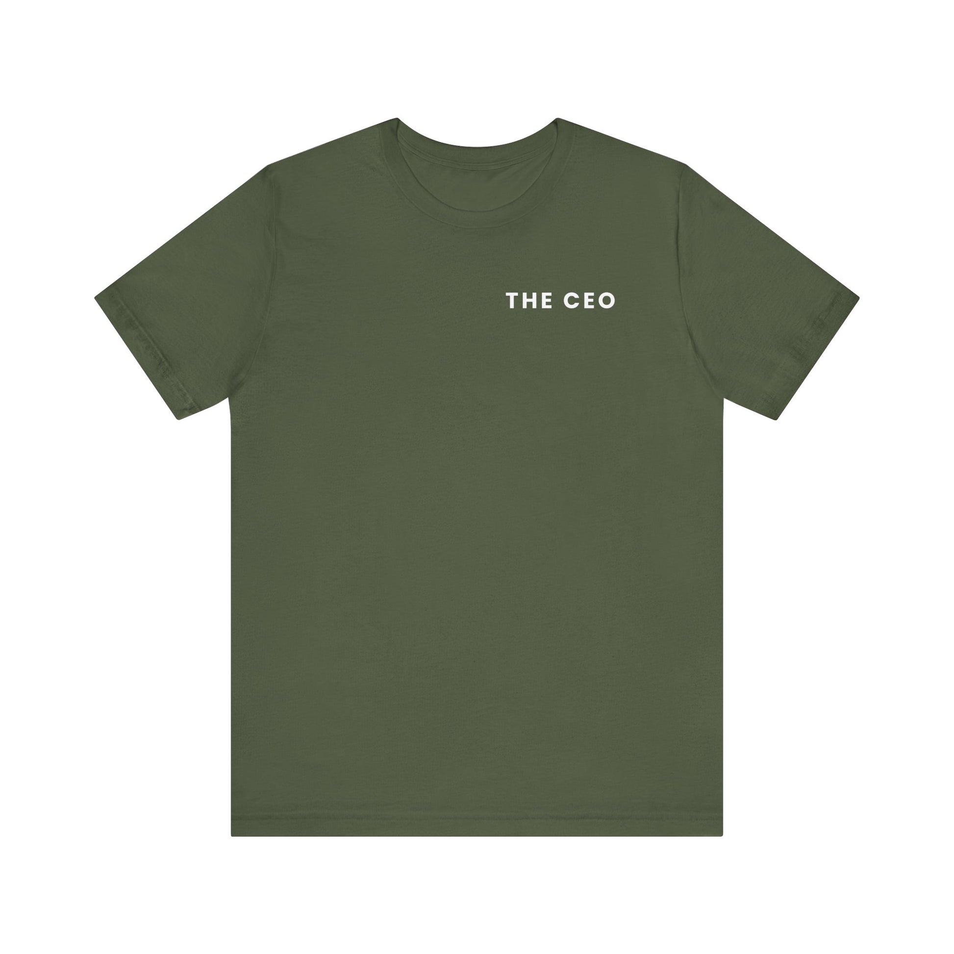Green t-shirt with 'THE CEO' text on a white background