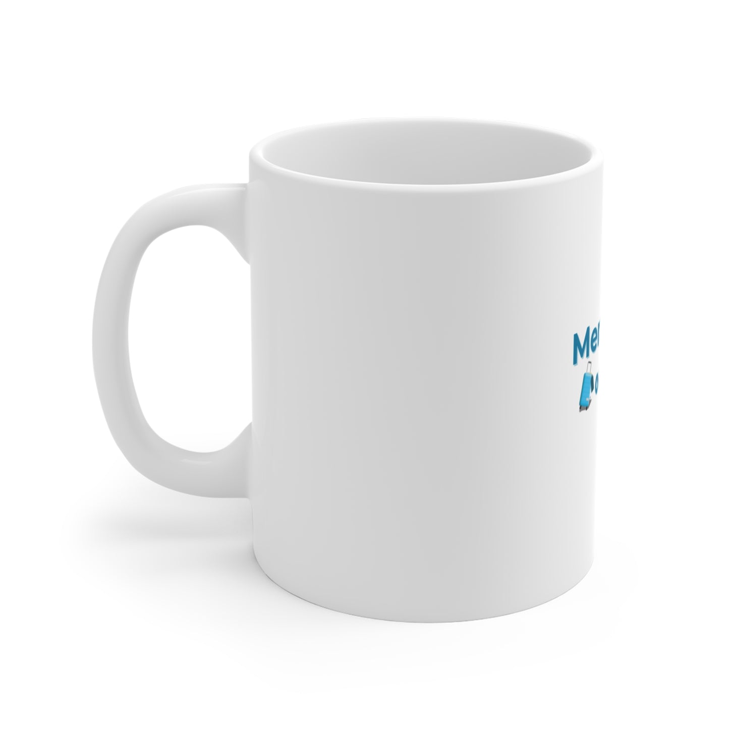 Left side view of white mug with blue text 'Mentally 95% on Vacation' on a white background