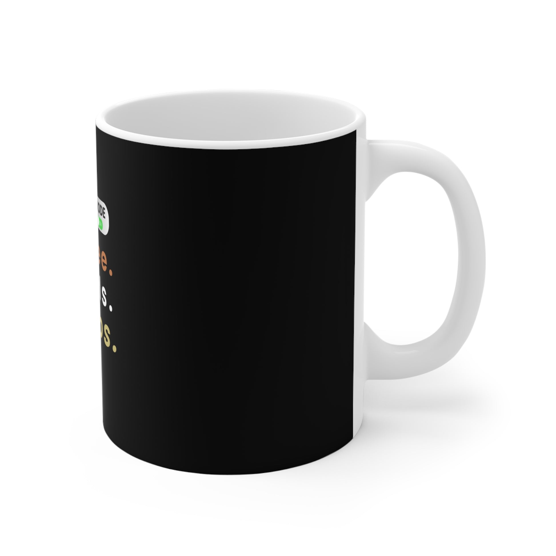 Right side view of black mug with a white interior on a white background