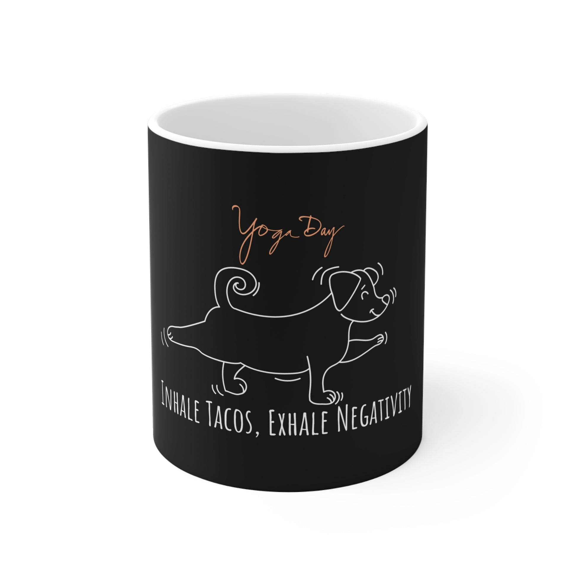 Inhale tacos, exhale negativity yoga mug - Black