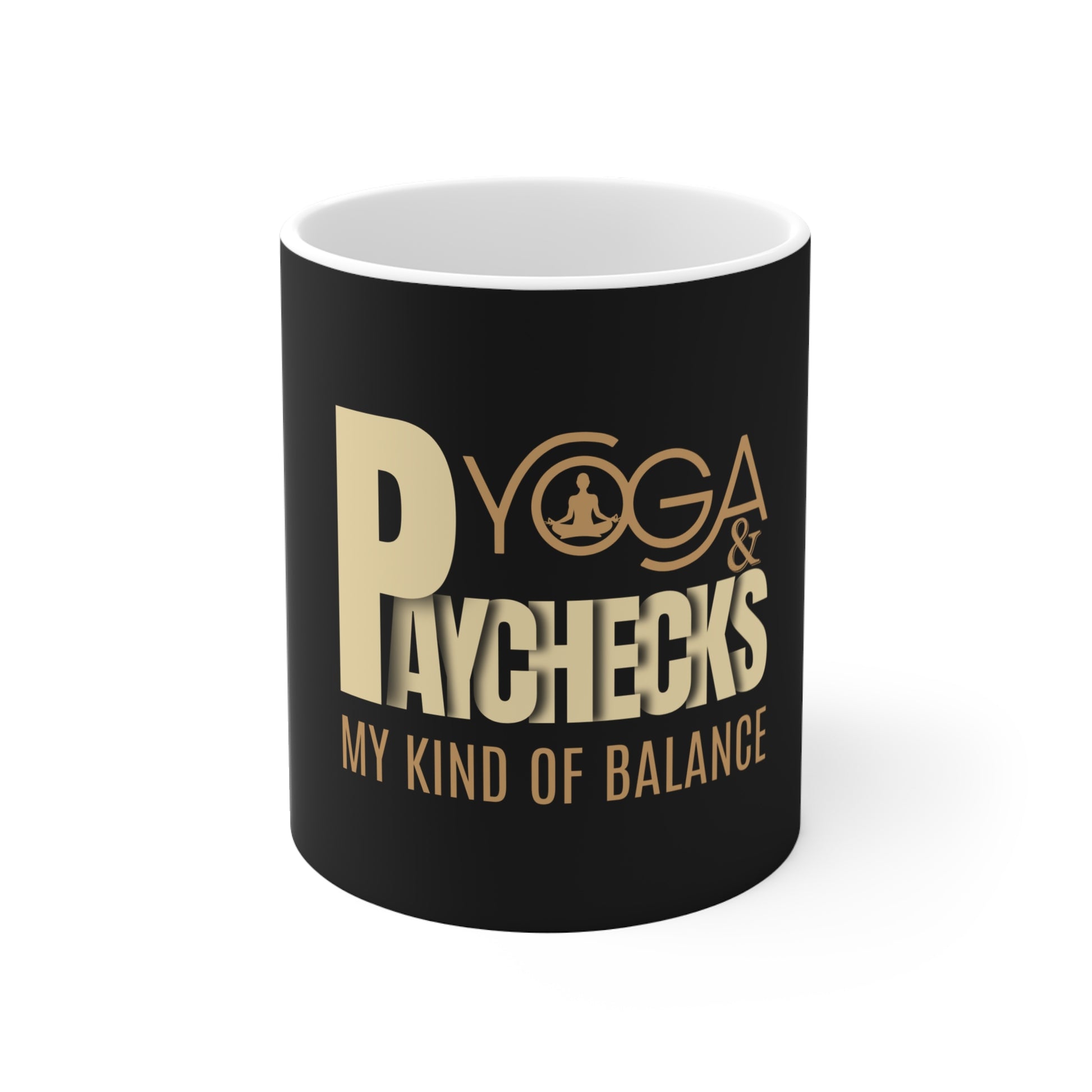 Yoga and paychecks mug - black