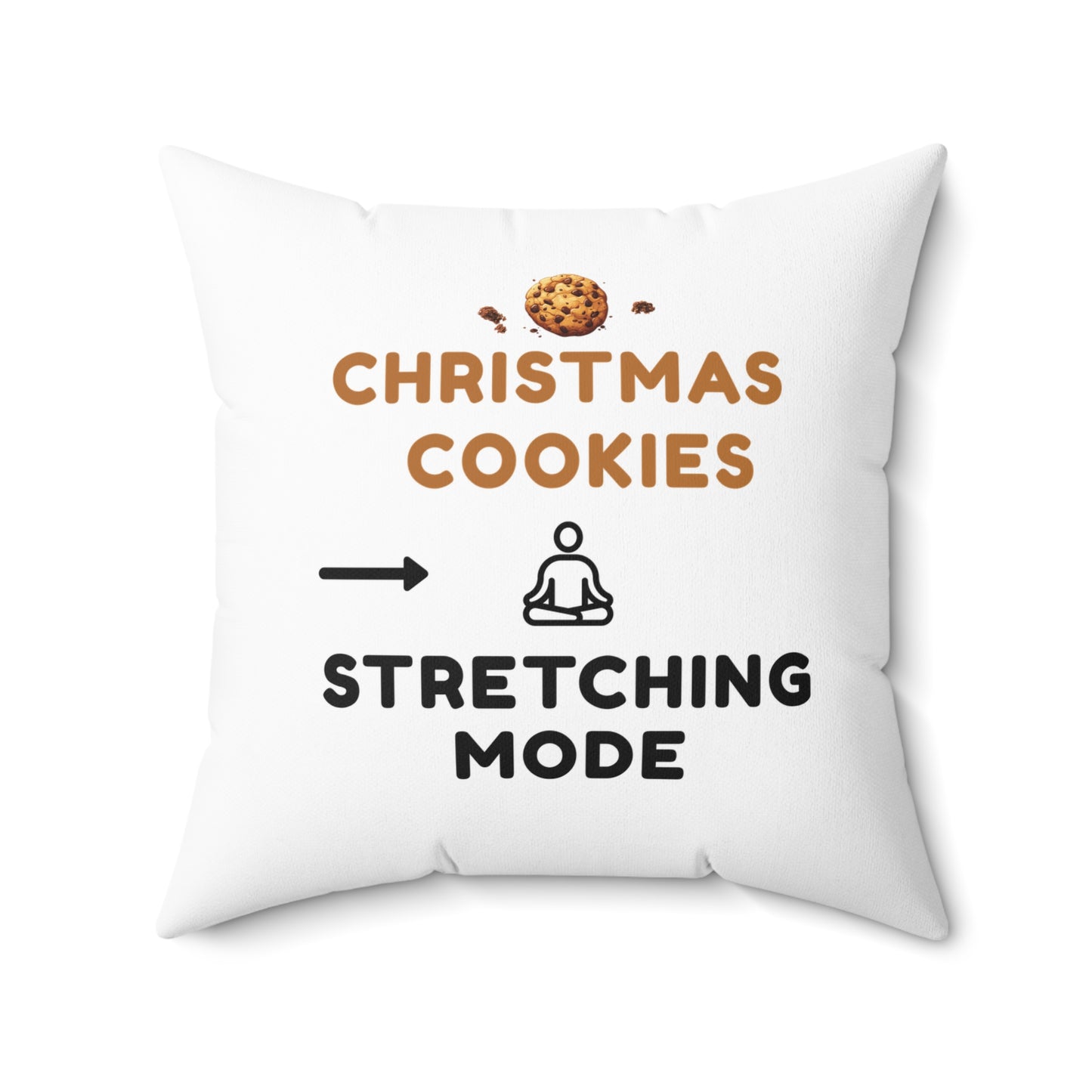 White pillow with text 'Christmas Cookies, Stretching Mode' on a white background, 20-inch pillow