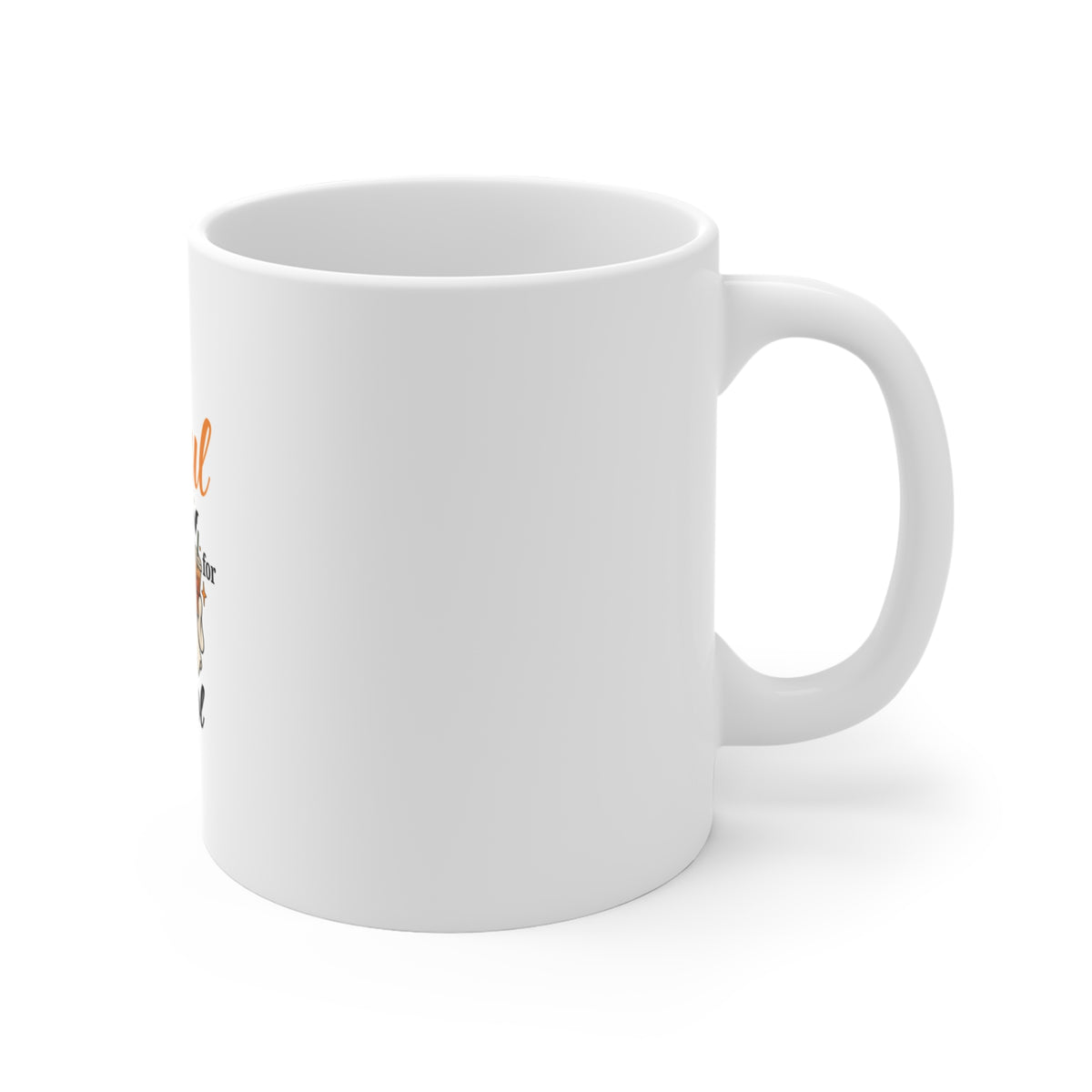 Right side of a white ceramic mug featuring the text 'Too Ghoul for School' with a ghost holding books and coffee