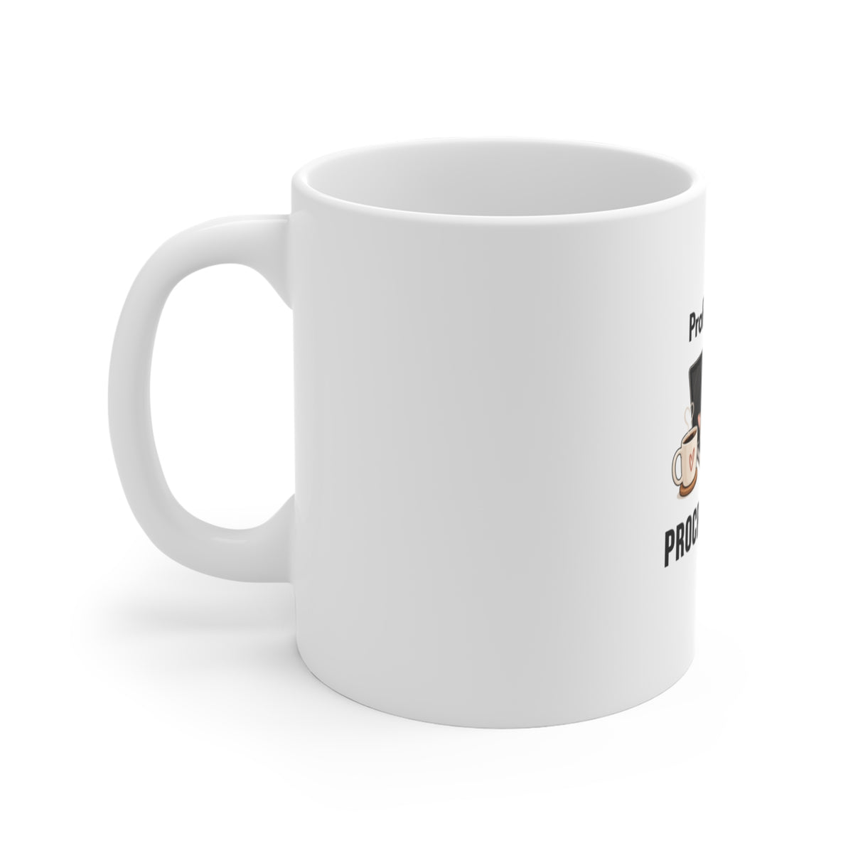 Left side of a white ceramic mug featuring the text 'Professional Procrastinator'