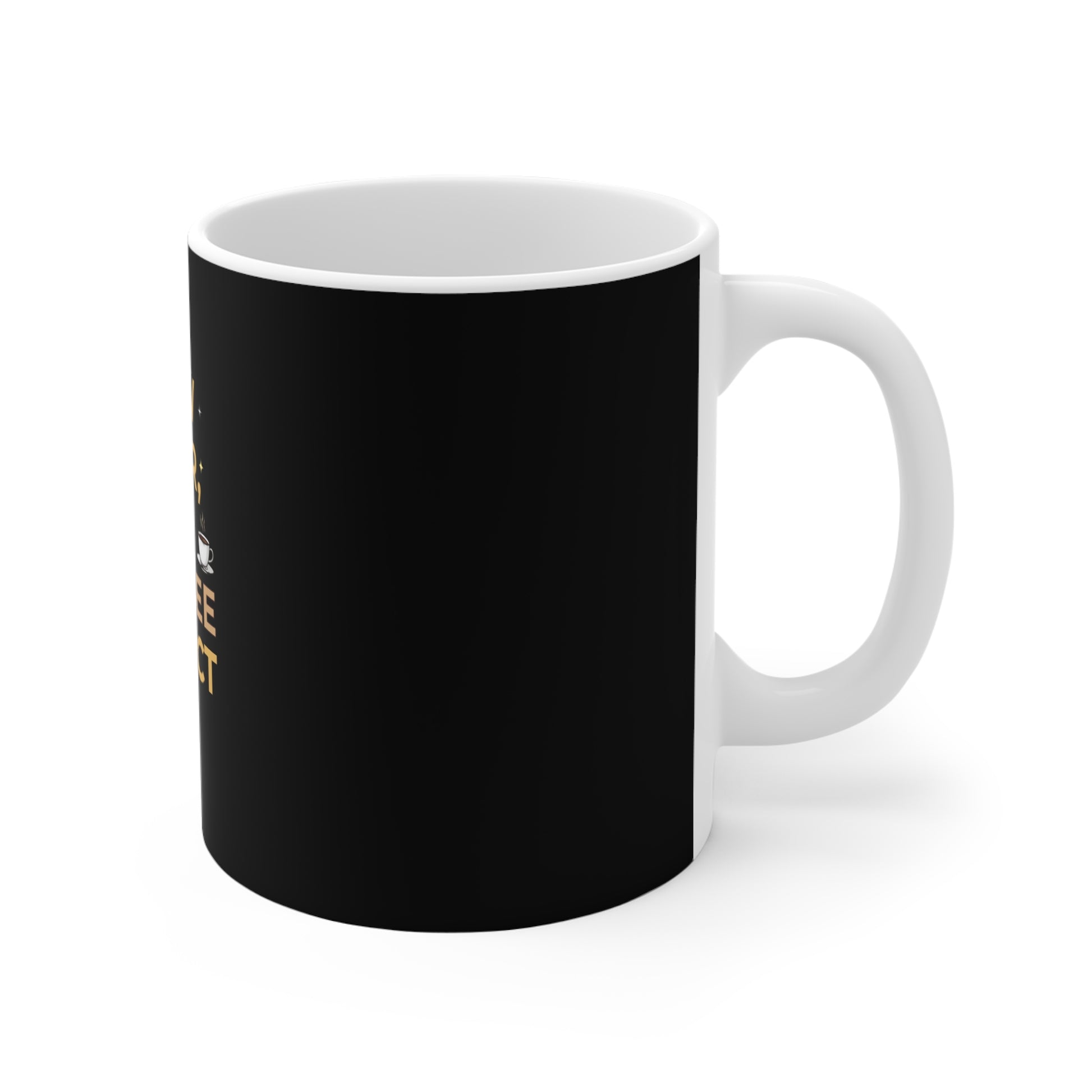 Right side view of black mug with a white interior on a white background