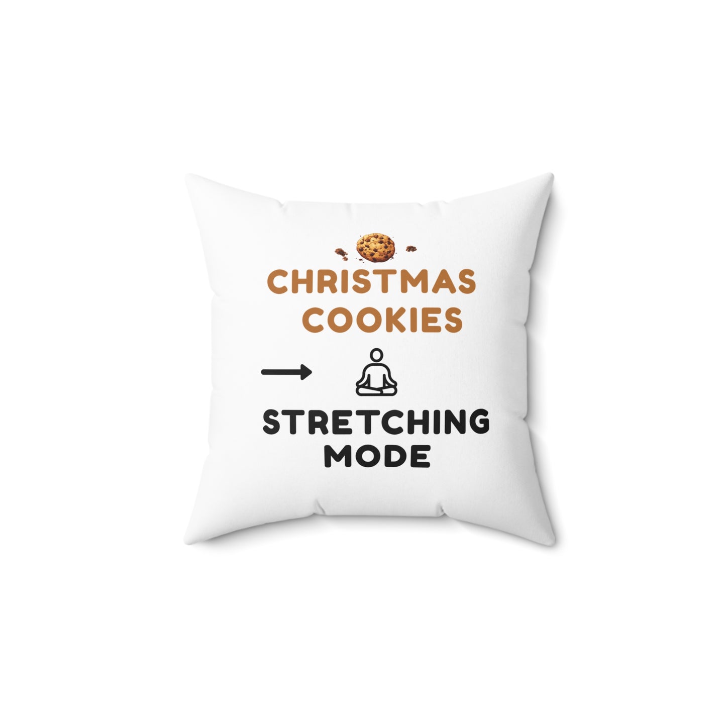 White pillow with text 'Christmas Cookies, Stretching Mode' on a white background, 14-inch pillow