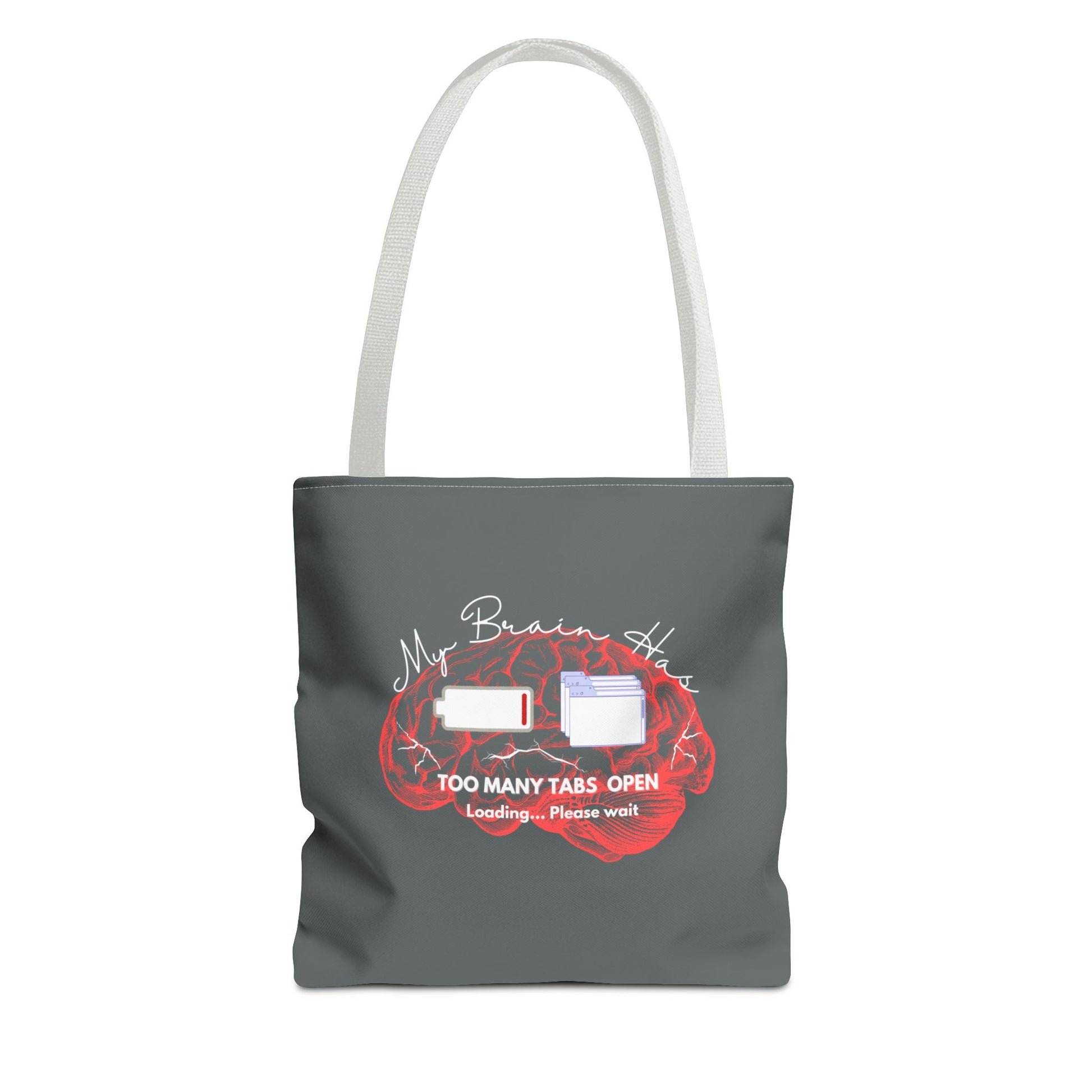 Brain overload tote bag with white handle