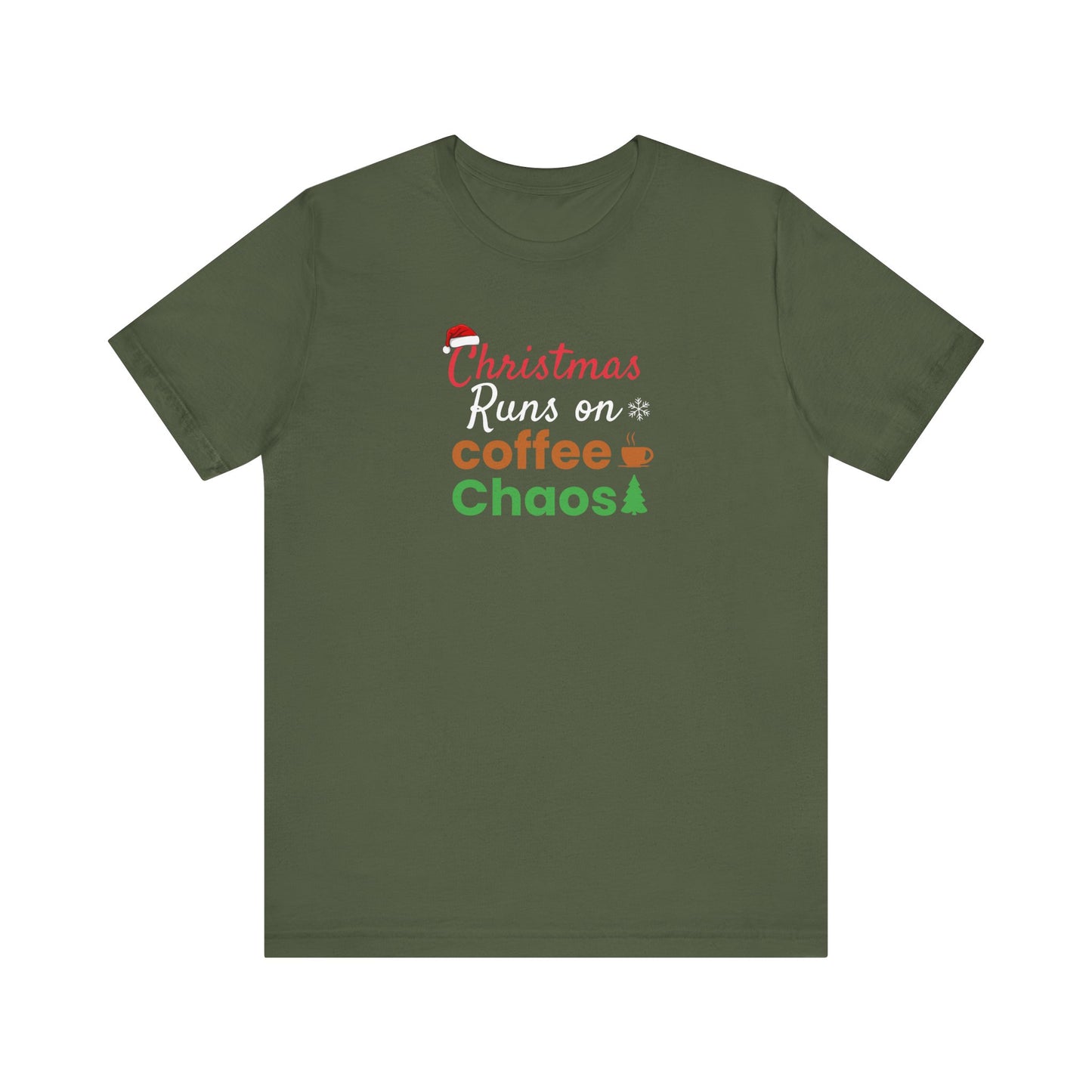 Green t-shirt with Christmas-themed text design on a white background