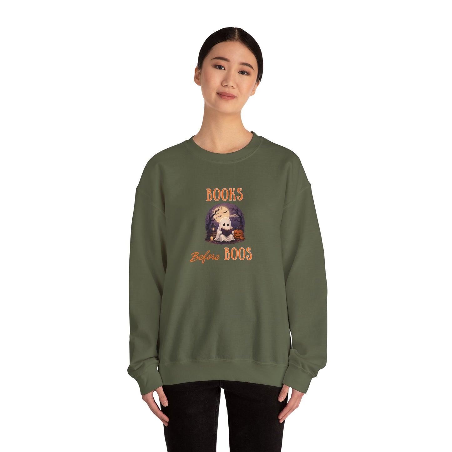 Halloween Sweatshirt – Books Before Boos Cozy Ghost Reader Pullover
