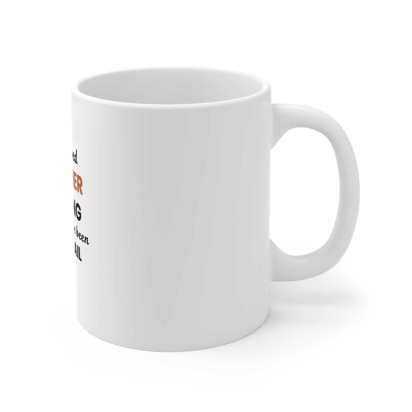 Right side of view a white mug with text 'I Survived Another Meeting That Should’ve Been an Email' on a white background