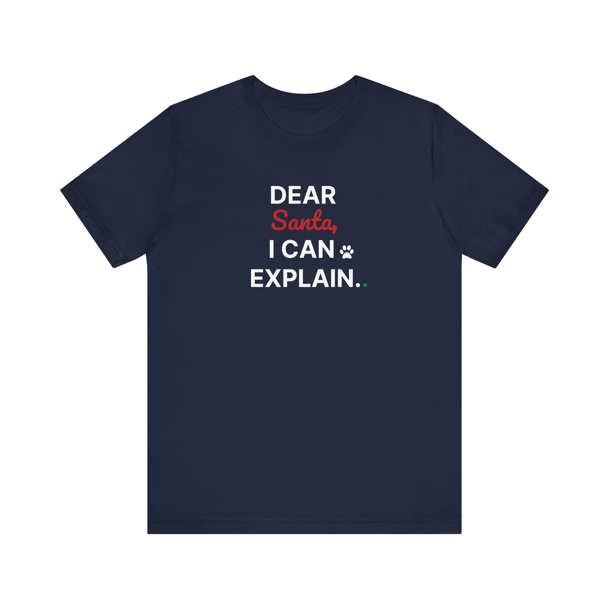 Navy blue t-shirt with humorous text design on a white background